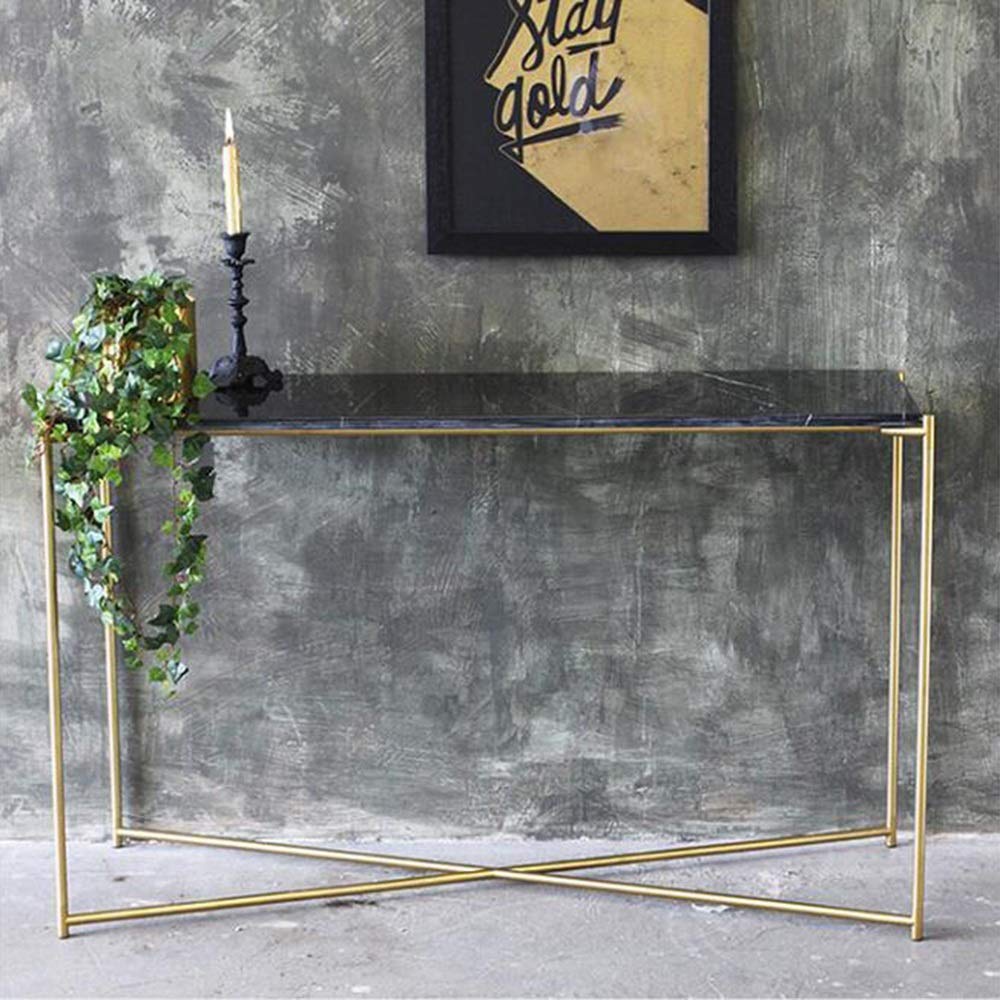X-Design Slim Narrow Console Table - Gold Metal Frame with Marble Top - Entryway Accent Table, Sofa Side Table, Hallway Table for Living Room, Bedroom, Porch & Doorway - Perfect for Small Spaces & Home Decor