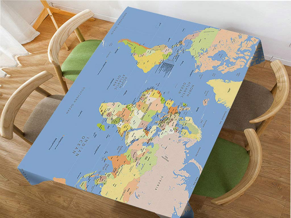 Modern World Map Tablecloth - 60x84 Inch Rectangle Decorative Table Cover with Administrative Map Design for Dining, BBQ, Picnic, Coffee Table - Perfect for Home Decor, Parties & Outdoor Events