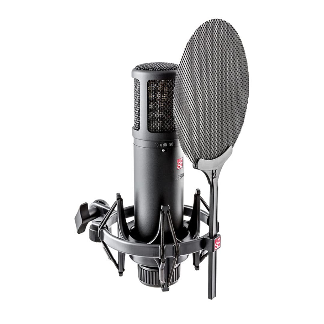 SE ELECTRONICS 2200 Large Diaphragm Cardioid Condenser Microphone with Shock Mount & Pop Filter - Professional Studio Recording, Podcasting & Voice Over