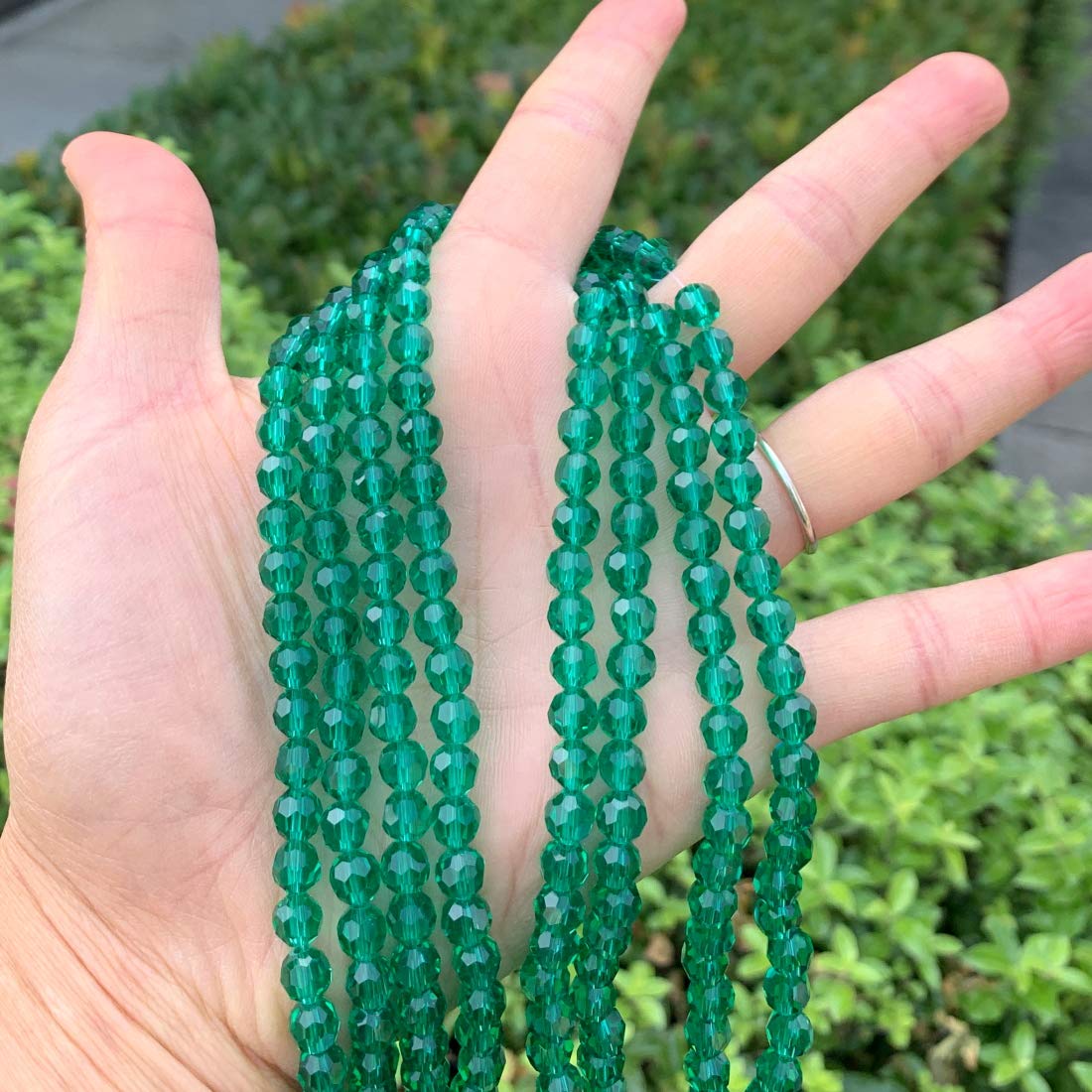 5 Strands Czech 6mm Faceted Round Crystal Glass Loose Beads - Bulk Emerald Green Spacers (450-475pcs) for DIY Jewelry Making, Bracelets, Necklaces & Craft Projects - High-Quality Beading Supplies for Handmade Accessories