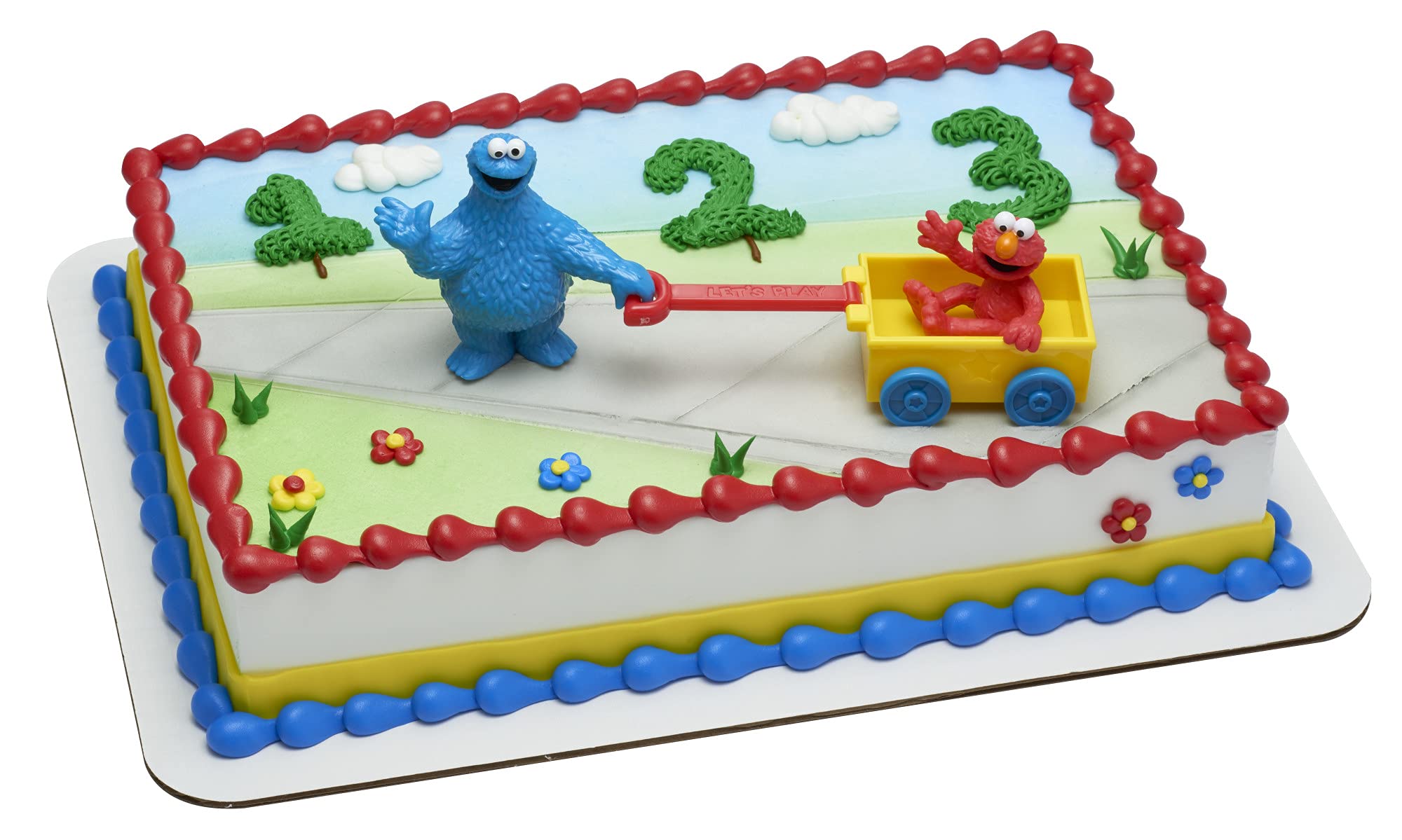 DecoSet Sesame Street Let's Play Cake Topper - 2-Piece Cookie Monster & Elmo Birthday Cake Decorations with Free-Wheeling Wagon | Food Safe, Ready to Use | Perfect for Kids' Birthday Parties, Baby Showers & Themed Celebrations