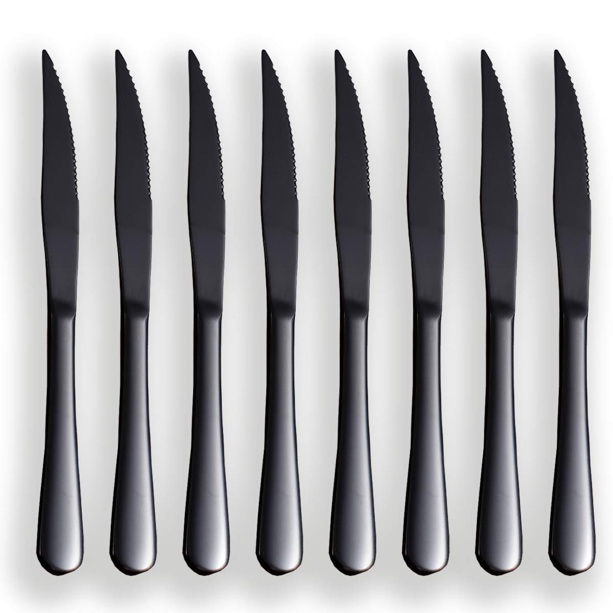 Premium 8-Piece Black Steak Knife Set - Titanium Plated Stainless Steel, Serrated Edge for Perfect Cuts | Dishwasher Safe & Easy Clean | Ideal for Steak Dinners, BBQs, and Fine Dining
