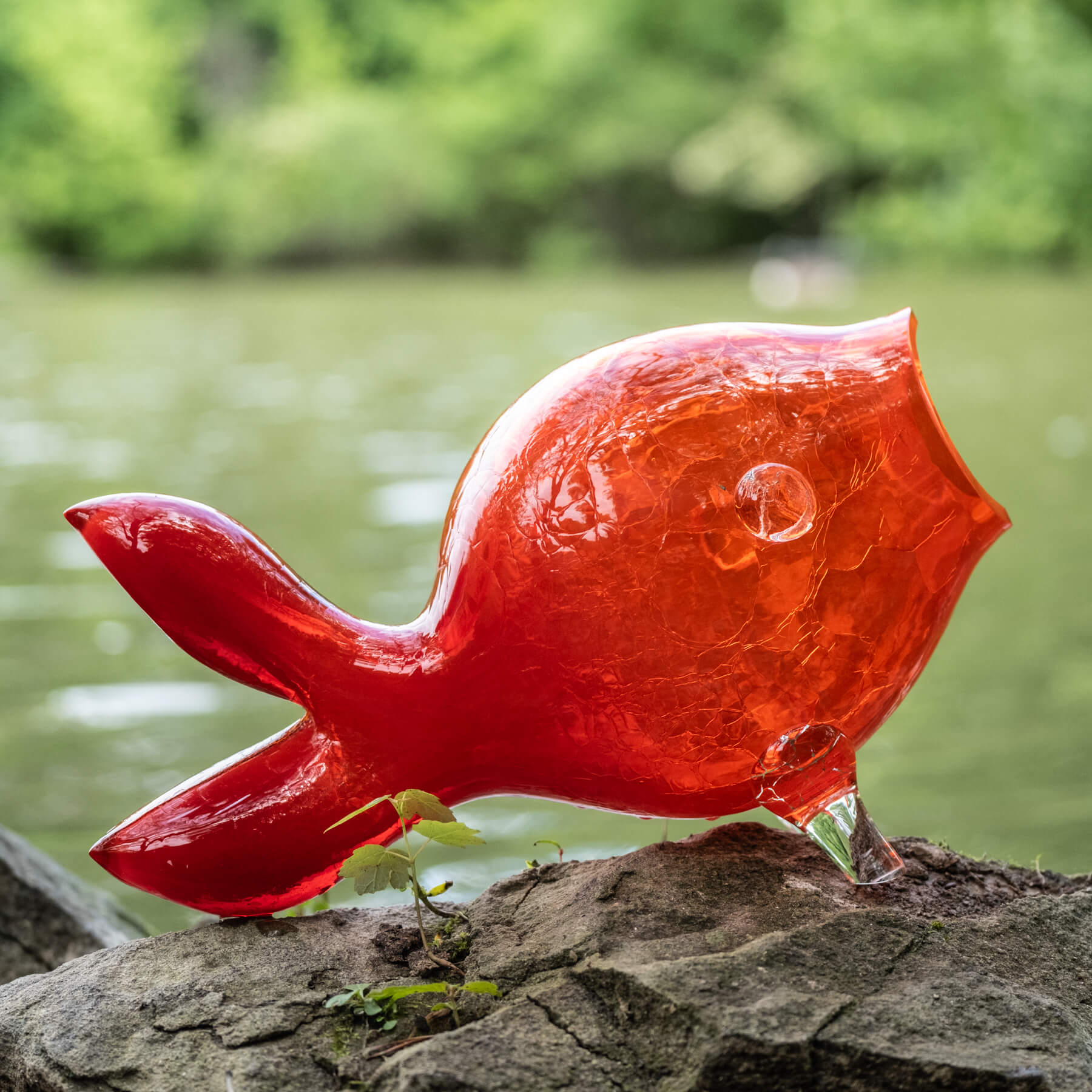5433C Crackled Fish Dreamcicle - Handmade Ceramic Ornament for Home Decor, Christmas Tree, Gift Giving - Perfect for Holiday, Wedding & Party Decorations