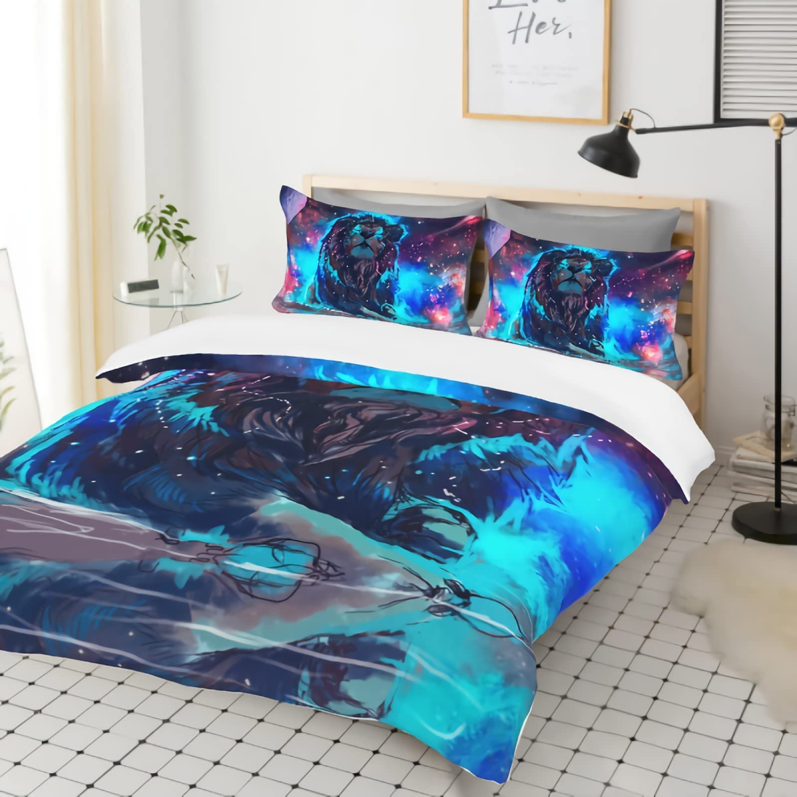 GREDBH King Size Lion Duvet Cover Set - Handsome Lion Print 3-Piece Bedding with 2 Pillowcases - 100% Soft Microfiber (Comforter Not Included) - Perfect for Kids' Rooms, Jungle Themed Bedrooms & Lion Lovers