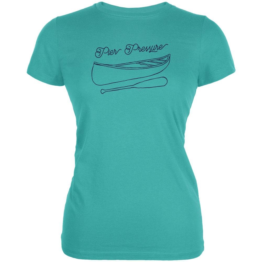 Summer Sun Pier Pressure Canoe Design Junior's Soft Cotton T-Shirt - Teal Blue, Size Large | Perfect for Outdoor Activities, Camping, and Water Sports