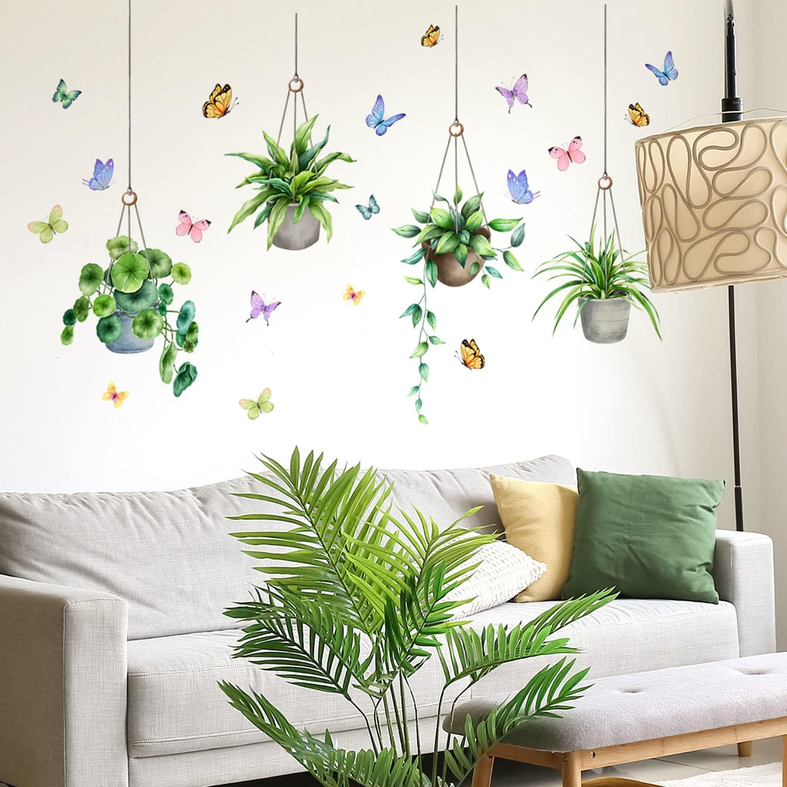 Green Plant Wall Decals with Potted Plants & Butterflies - Removable Vinyl Stickers for Home Office, Bedroom, Living Room & Classroom Decor | Perfect for Parties, Nursery & Indoor Wall Art