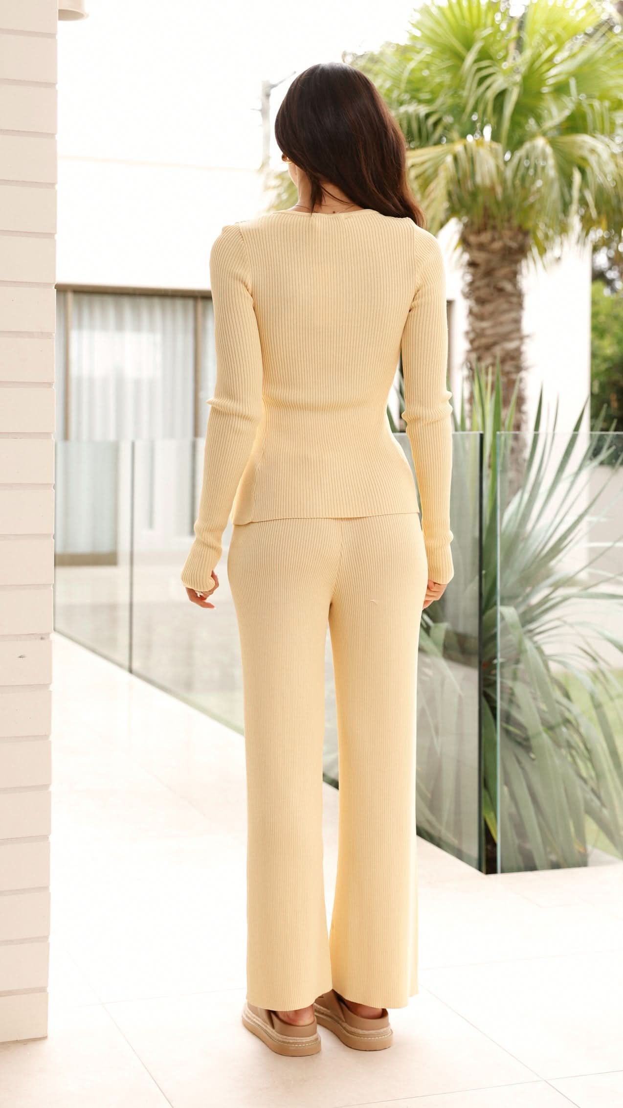 Lyra Long Sleeve Ribbed Top for Women - Soft Stretch Yellow Knit Shirt | Perfect for Casual Wear, Layering & Fall Fashion