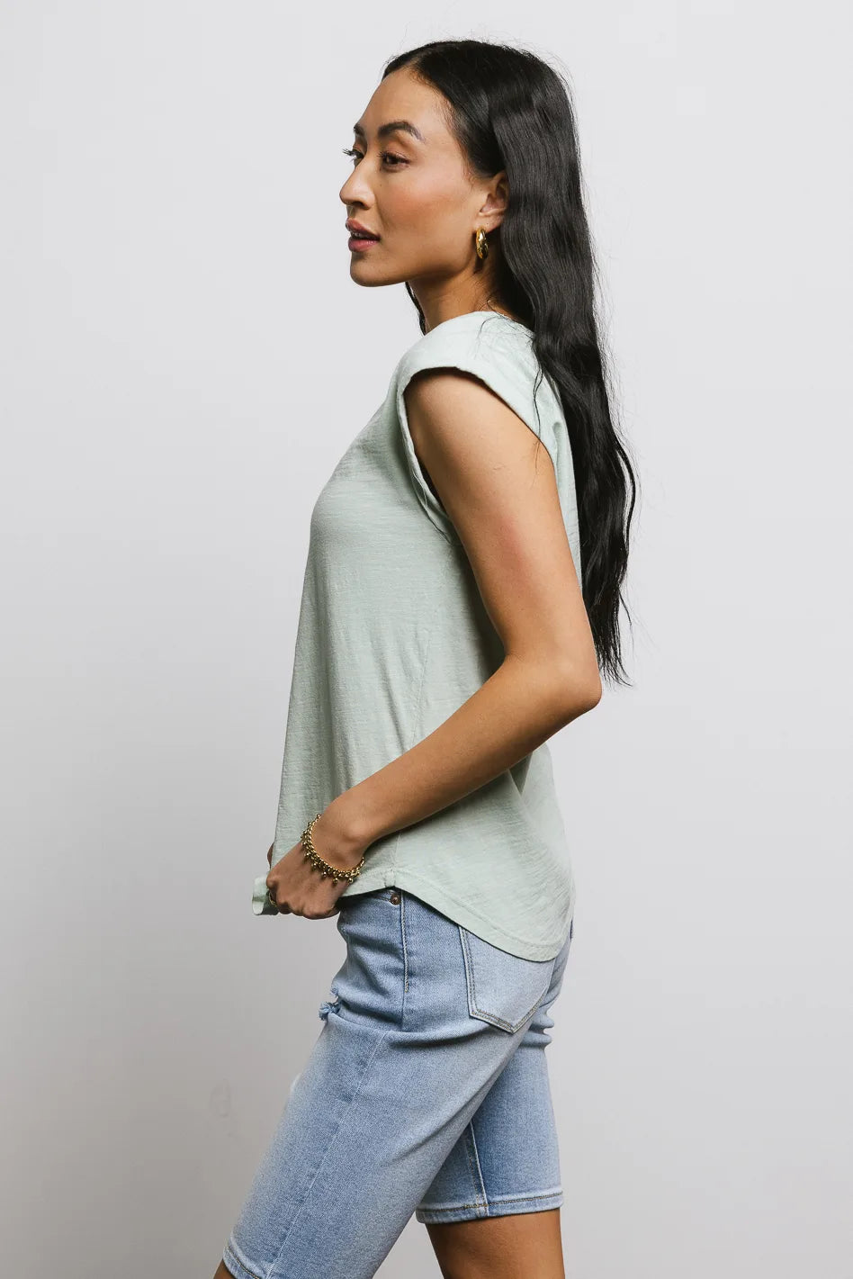 Jaylene Women's Muscle Tee in Sage Green - Soft Stretch Workout Tank Top for Yoga, Gym & Casual Wear - FINAL SALE