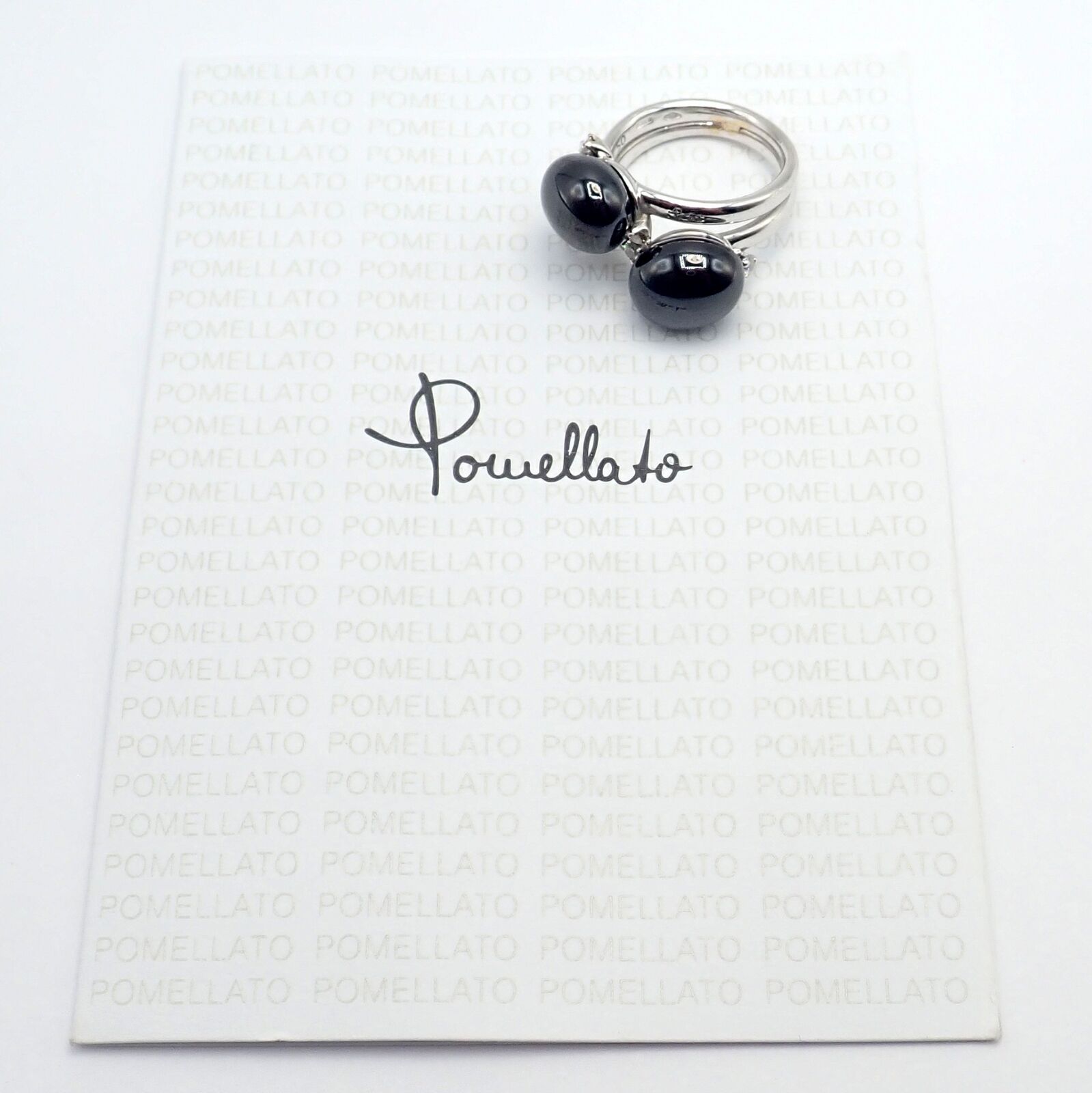 Authentic Pomellato Capri 18k White Gold Diamond Twin Black Ceramic Ring - Luxury Jewelry for Weddings, Anniversaries & Special Occasions