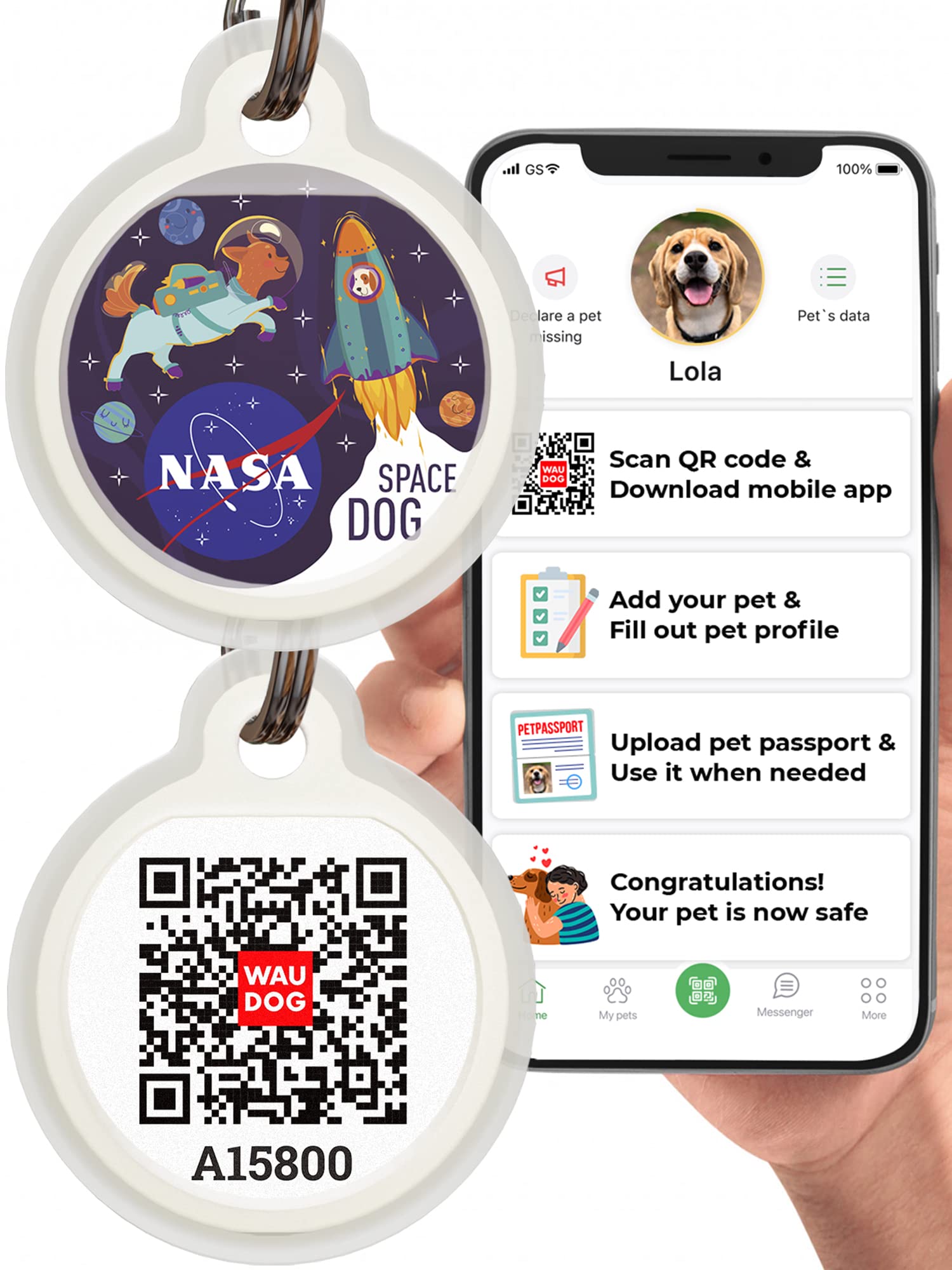 Durable Silicone QR Code Pet ID Tags for Dogs & Cats - Silent Pet Name Tag for Collars - Personalized Puppy & Kitten Identification Tags (Space-L) - Perfect for Daily Walks, Travel & Emergency Contact
