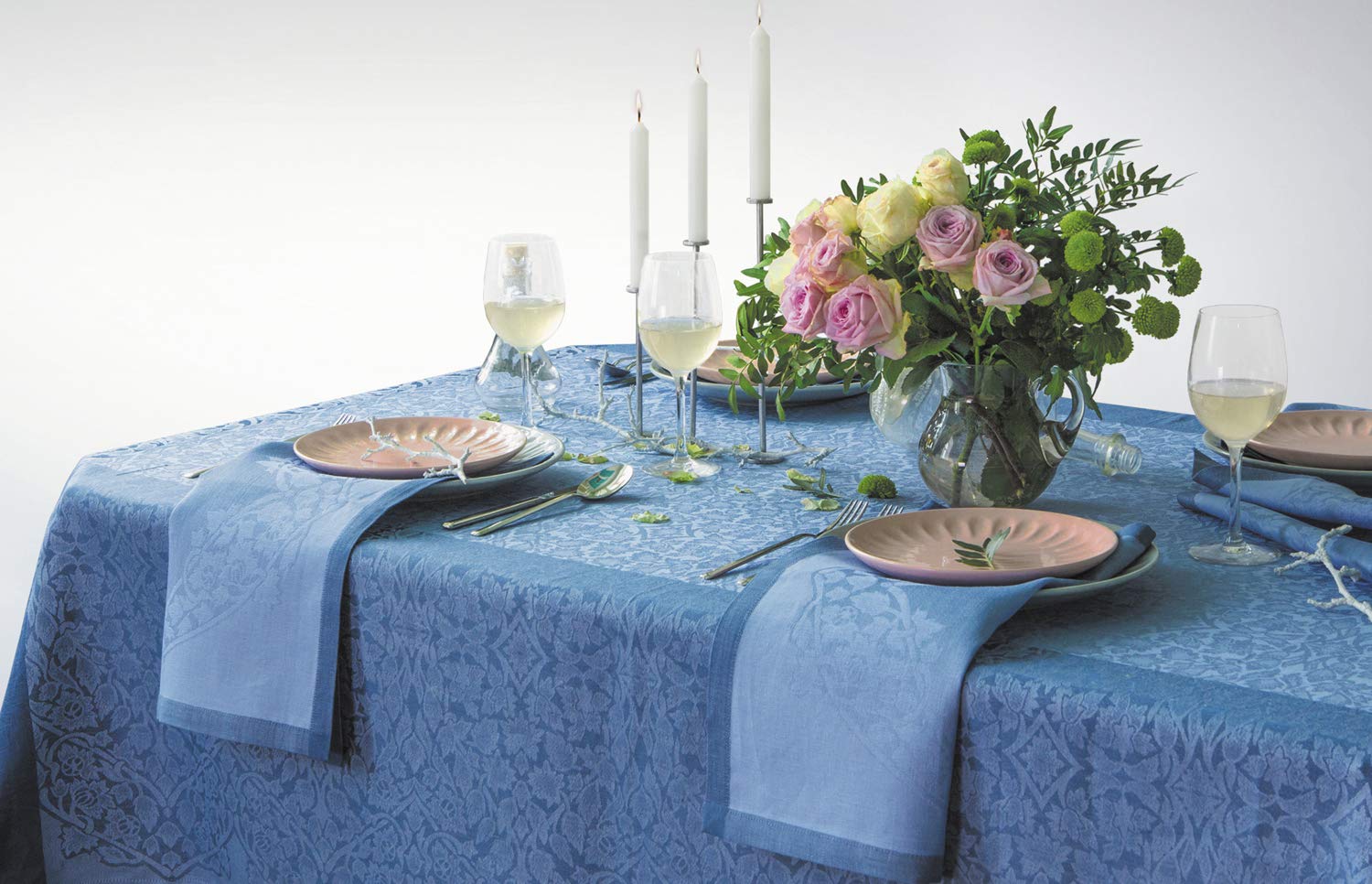 Premium Cotton Kitchen Textiles Set - 1 Stylish Tablecloth & 6 Matching Napkins in Elegant Blue | Perfect for Dining, Entertaining & Home Decor