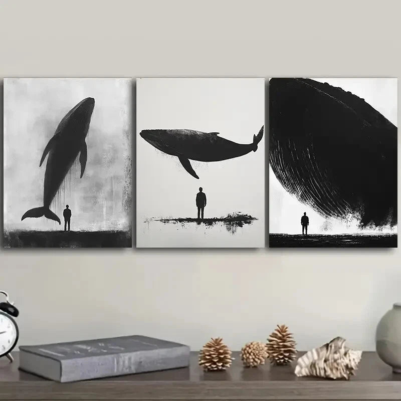 3-Piece Giant Whale Metal Wall Art - Ready to Hang Ocean Themed Decor for Living Room, Bedroom & Office
