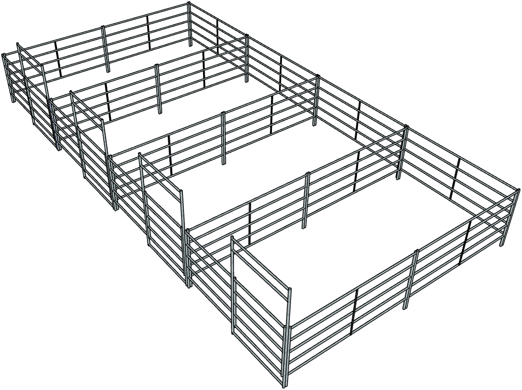 4 Side by Side Galvanized 10 Ft X 20 Ft 5 Rail Stall Kits - Heavy Duty Horse Stall Panels for Barns, Stables & Pastures - Perfect for Equine Safety & Farm Organization