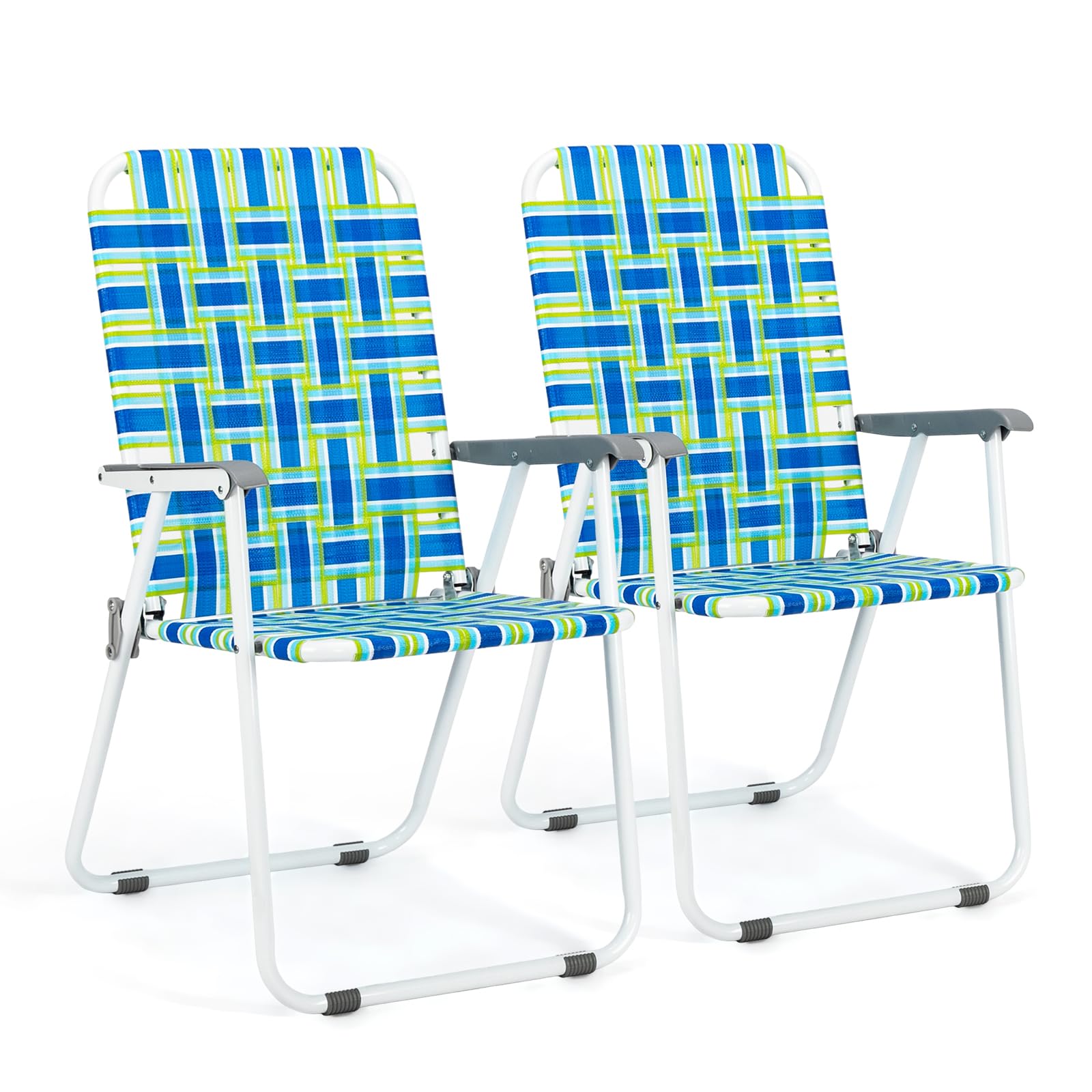 VINGLI Folding Patio Chair - Portable Webbed Outdoor Chair for Beach, Garden, Yard & Picnic - Lightweight & Durable (Blue) - Perfect for Camping, Backyard BBQs & Poolside Relaxation