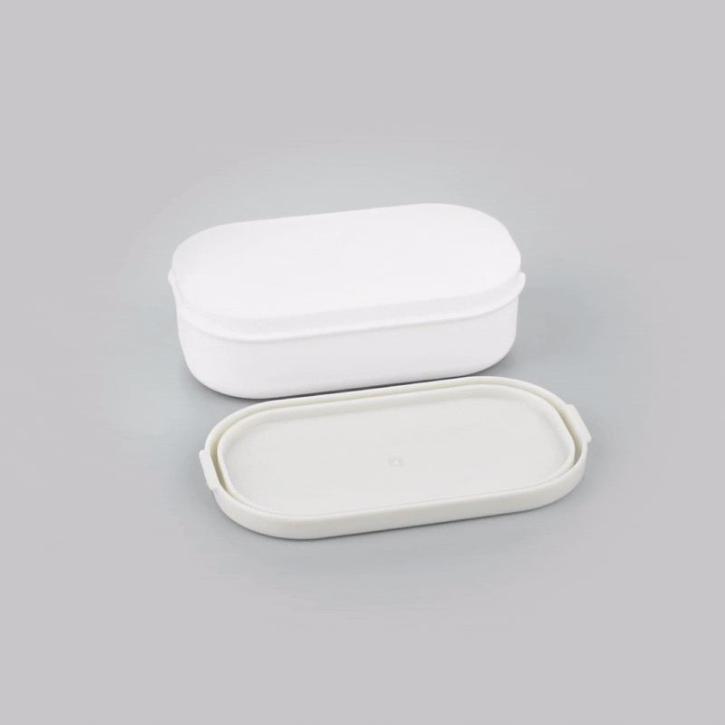 Bento Tek 3 oz White Buddha Box Snack & Sauce Container with Gray Lid - 3.75