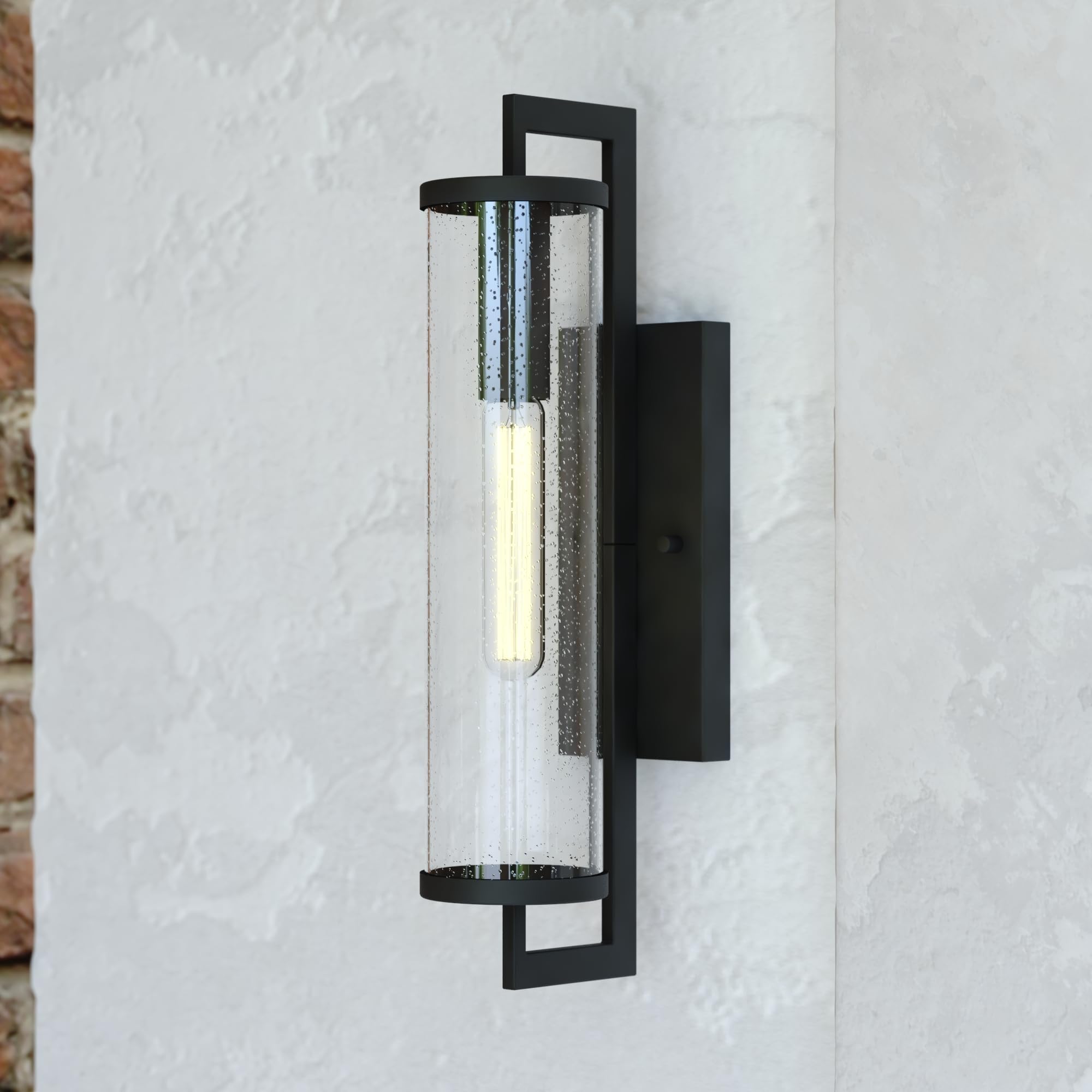 VAXCEL Morgan Park 20-inch Height 1-Light Black Dusk to Dawn Contemporary Outdoor Wall Lantern with Clear Glass - Perfect for Porch, Patio, Garage and Entryway Lighting