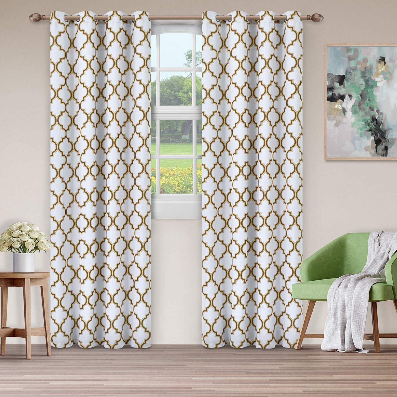 Bohemian Trellis Printed Blackout Curtains with Grommet Top - 2 Panels Set for Living Room & Bedroom - Noise Reducing & Light Blocking Window Drapes for Home Decor