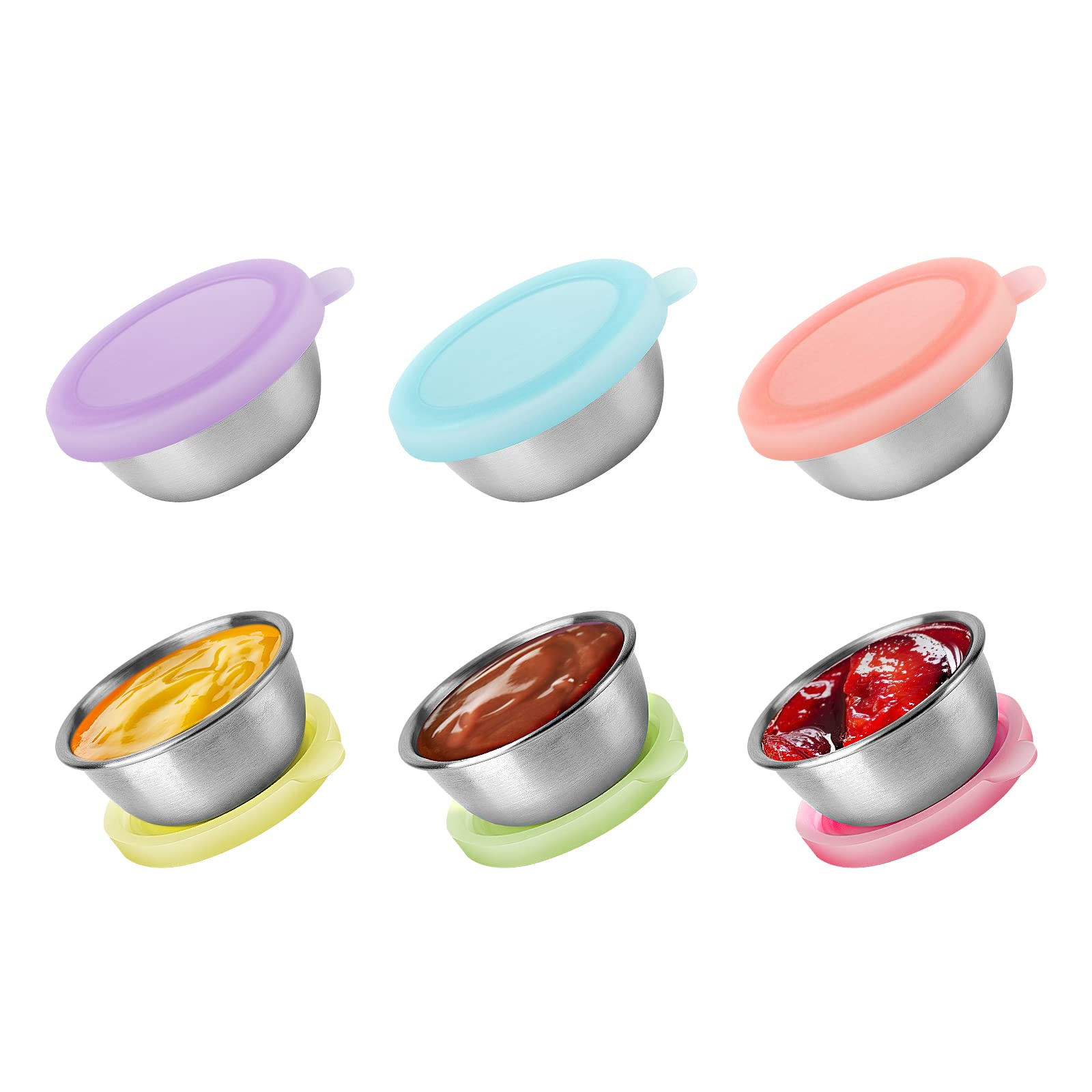 LUTER 6-Pack 1.6 Oz Reusable Silicone Salad Dressing Containers with Lids - Leak Proof Condiment Dishes for Kitchen, Lunch Box, Picnic, Travel & Meal Prep | BPA-Free Easy Open Sauce Storage