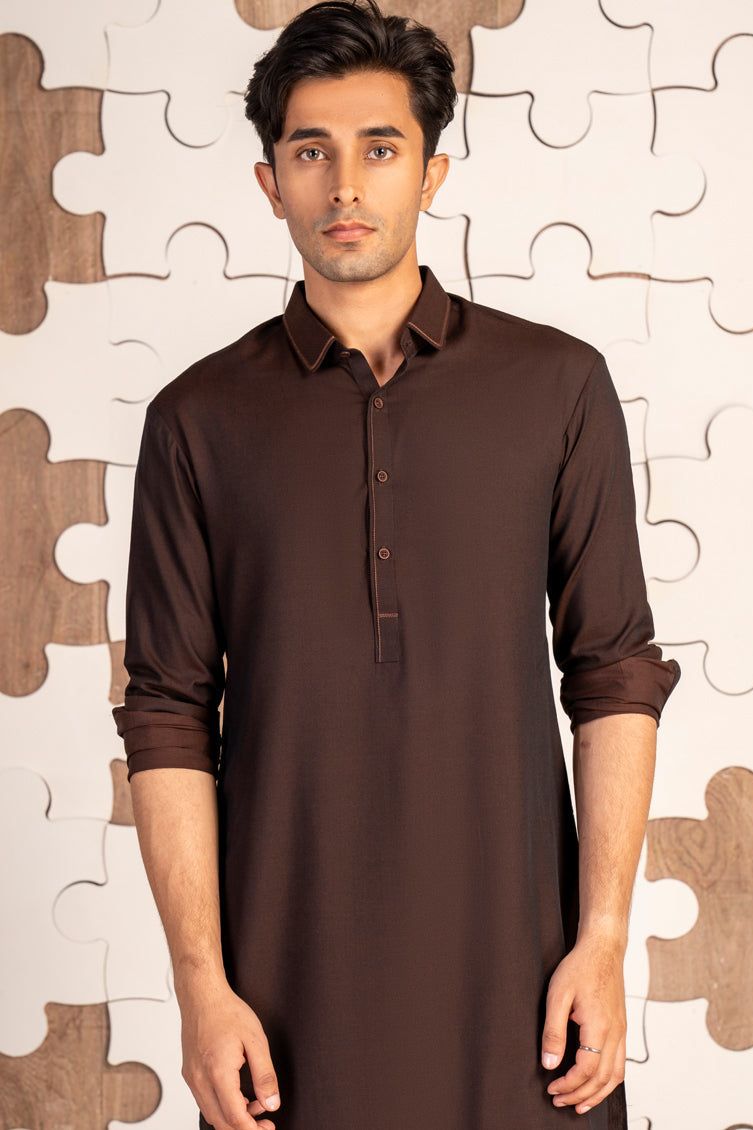 Elegant Blended Brown Shalwar Kameez by J. Junaid Jamshed - Traditional Pakistani Outfit for Weddings, Parties & Special Occasions