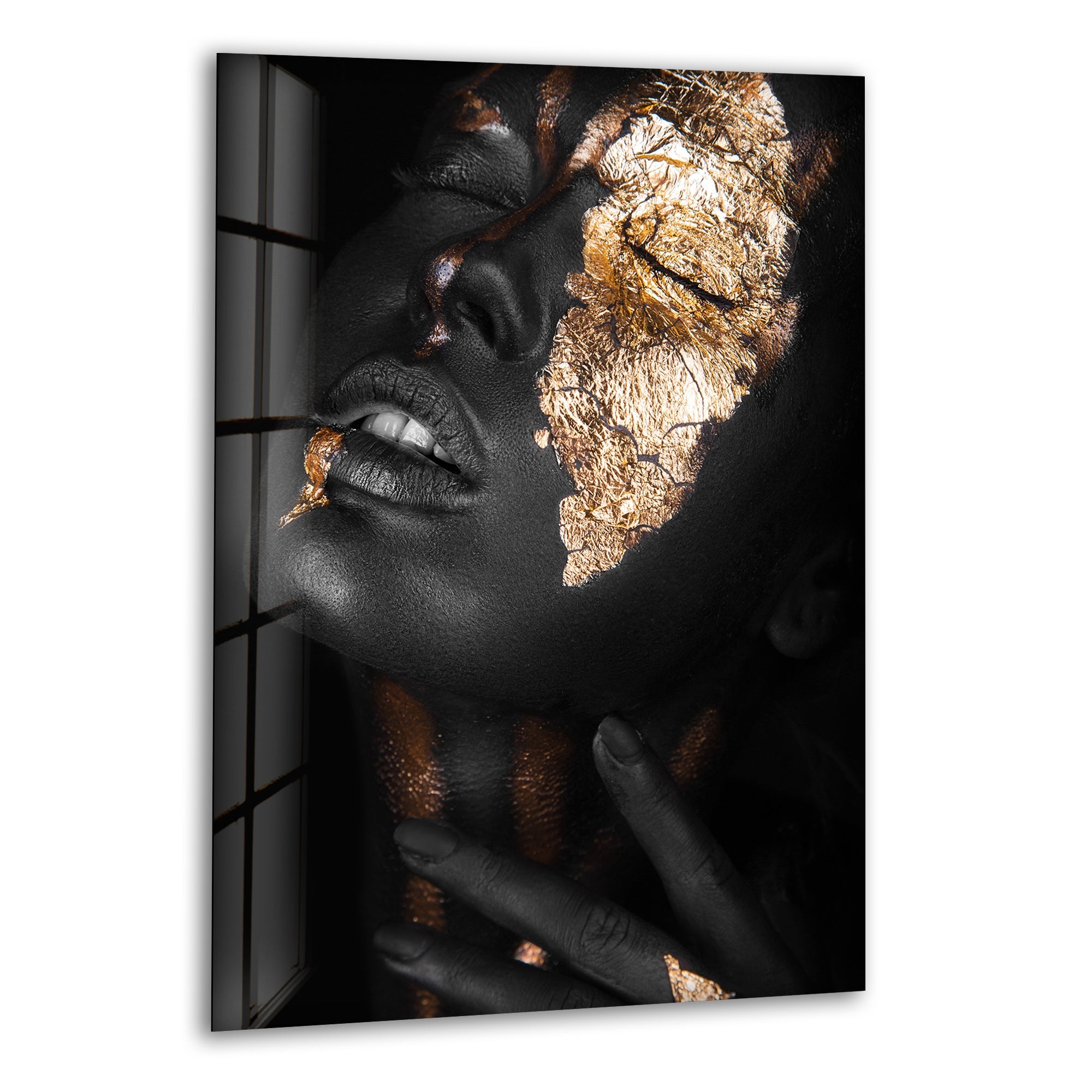 Elegant Black Woman Gold Glass Wall Art - Modern Home Decor for Living Room, Bedroom & Office