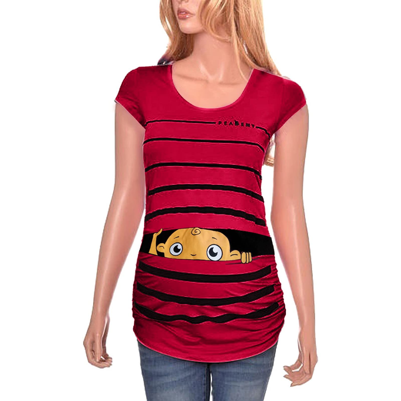 Funny Maternity T-Shirt - Cute Baby Print Striped Short Sleeve Pregnancy Top for Women | Perfect for Baby Showers, Pregnancy Announcements & Casual Wear