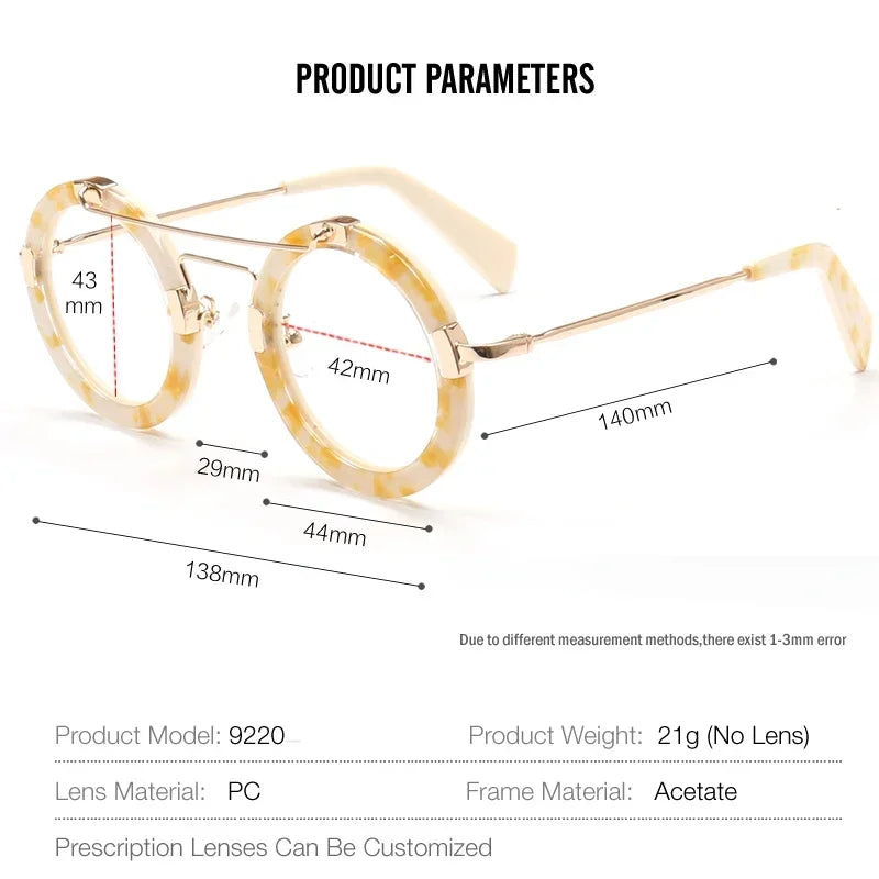 Aror Women's Full Rim Round Double Bridge Acetate Titanium Eyeglasses Frame 49220 | Lightweight & Durable Glasses for Work, Reading & Fashion Accessories