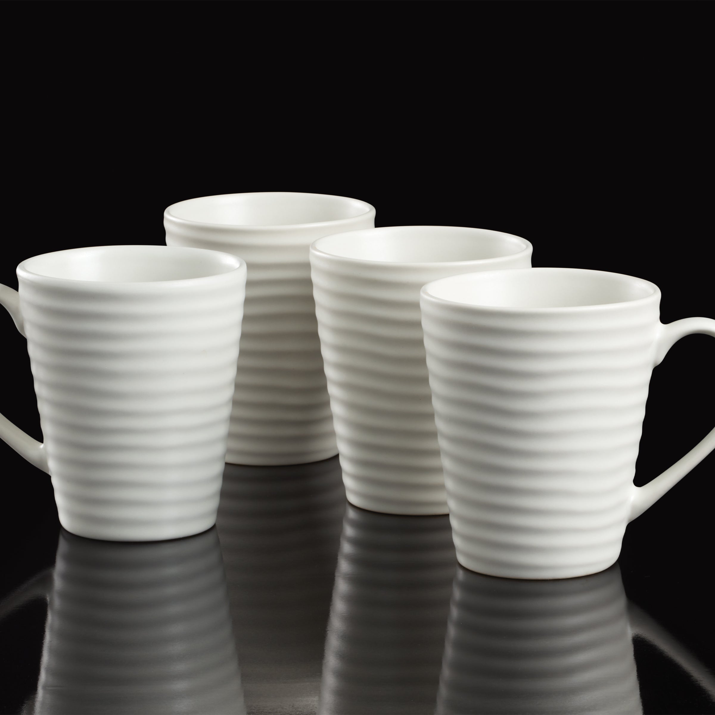 Premium Ridge White Ceramic Coffee Mugs Set of 4 - Durable Porcelain Tea Cups for Home, Office or Restaurant Use - Perfect for Hot Beverages, Gifts & Daily Coffee Drinking