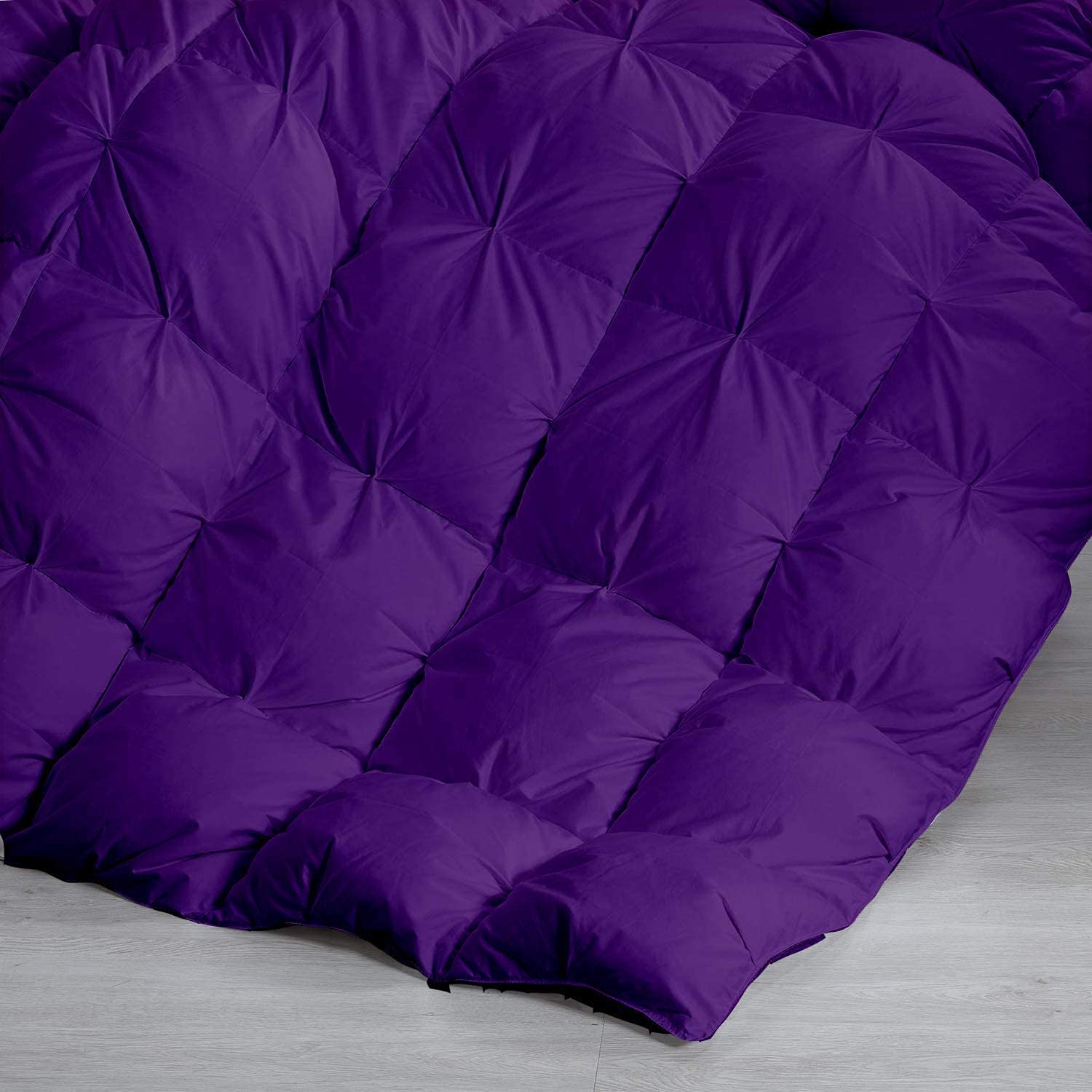 3-Piece Pinch Pleated Comforter Set with 2 Pillow Shams - 500 GSM 100% Natural Cotton Down Alternative, Pintuck Design, Oversized King Size in Purple - Breathable Lightweight Bedding for Master Bedroom & Guest Room