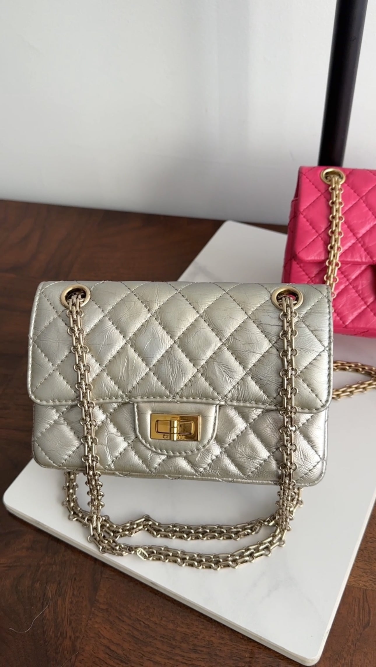 Chanel Silver Aged Leather Mini 2.55 Reissue Flap Bag - Vintage Luxury Handbag for Women, Perfect for Evening Parties & Special Occasions