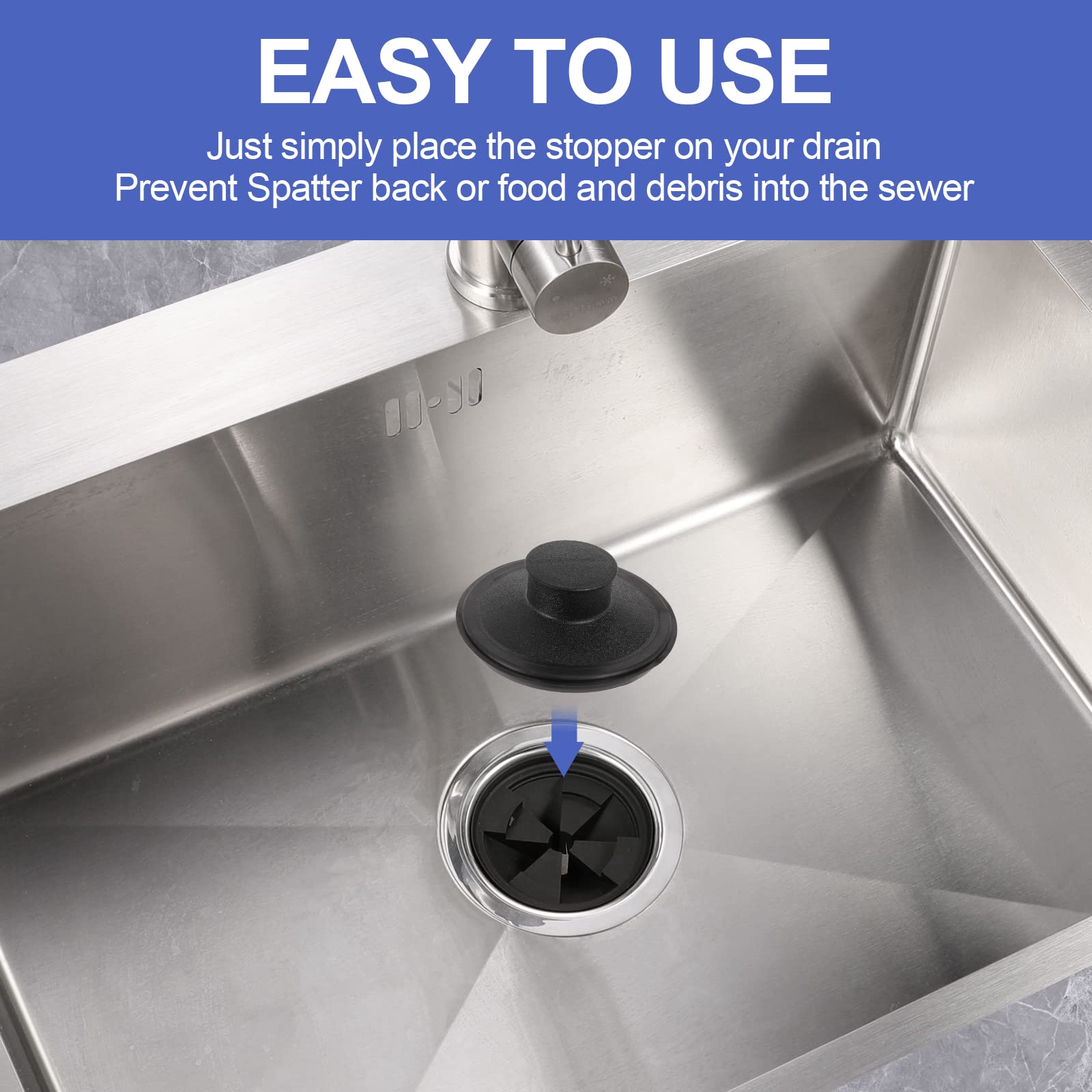 RQYEKDO 3-3/8 Inch Garbage Disposal Splash Guard & Round Sink Stopper - Compatible with InSinkErator Evolution & Moen Models - Food Waste Disposer Accessories - Perfect for Kitchen Sink Drain Protection & Splash Prevention