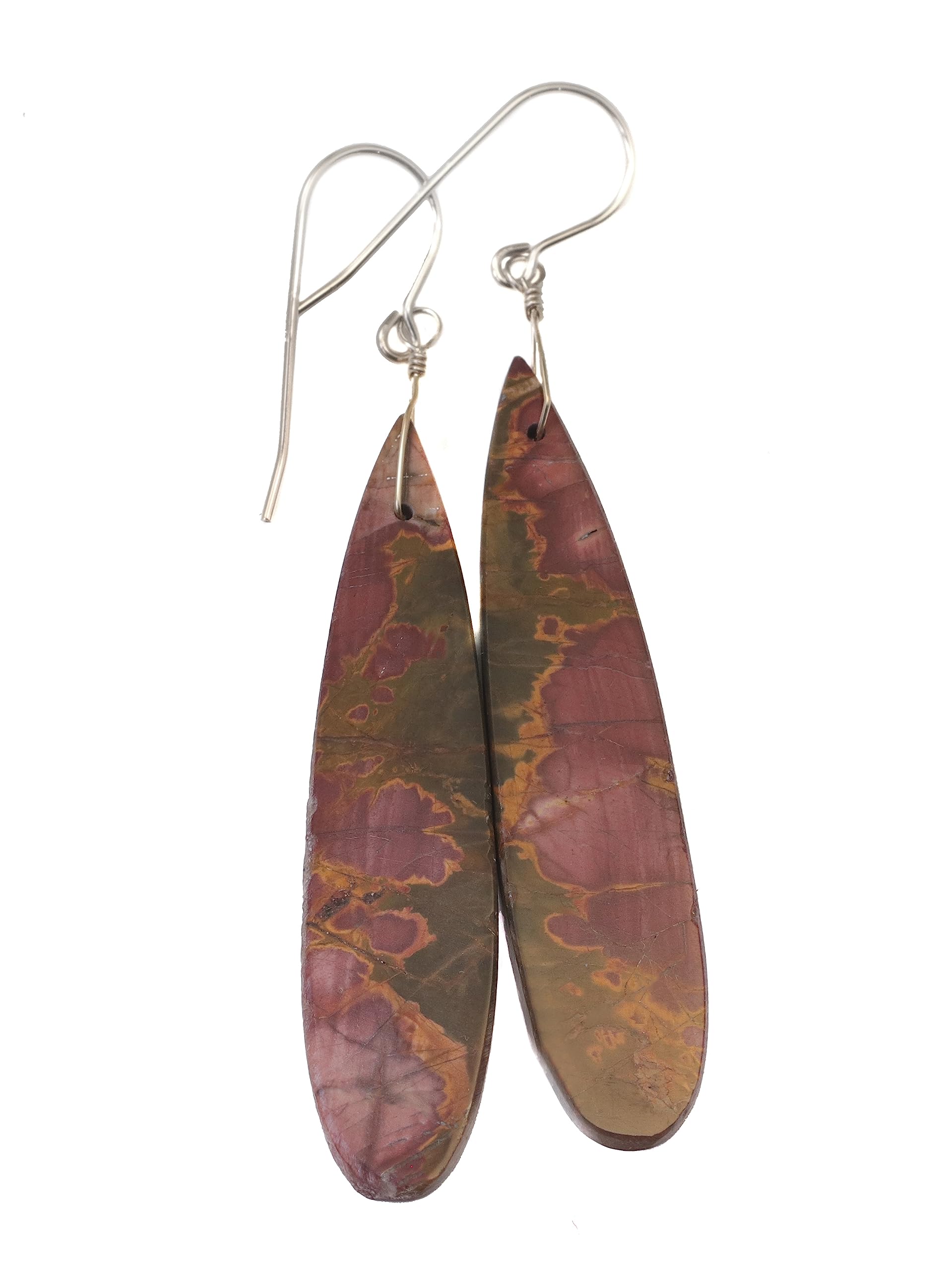Natural Red Creek Jasper Dangle Earrings - Smooth Large Long Drop Brown Gemstone Jewelry for Women | Boho Chic, Casual & Party Wear