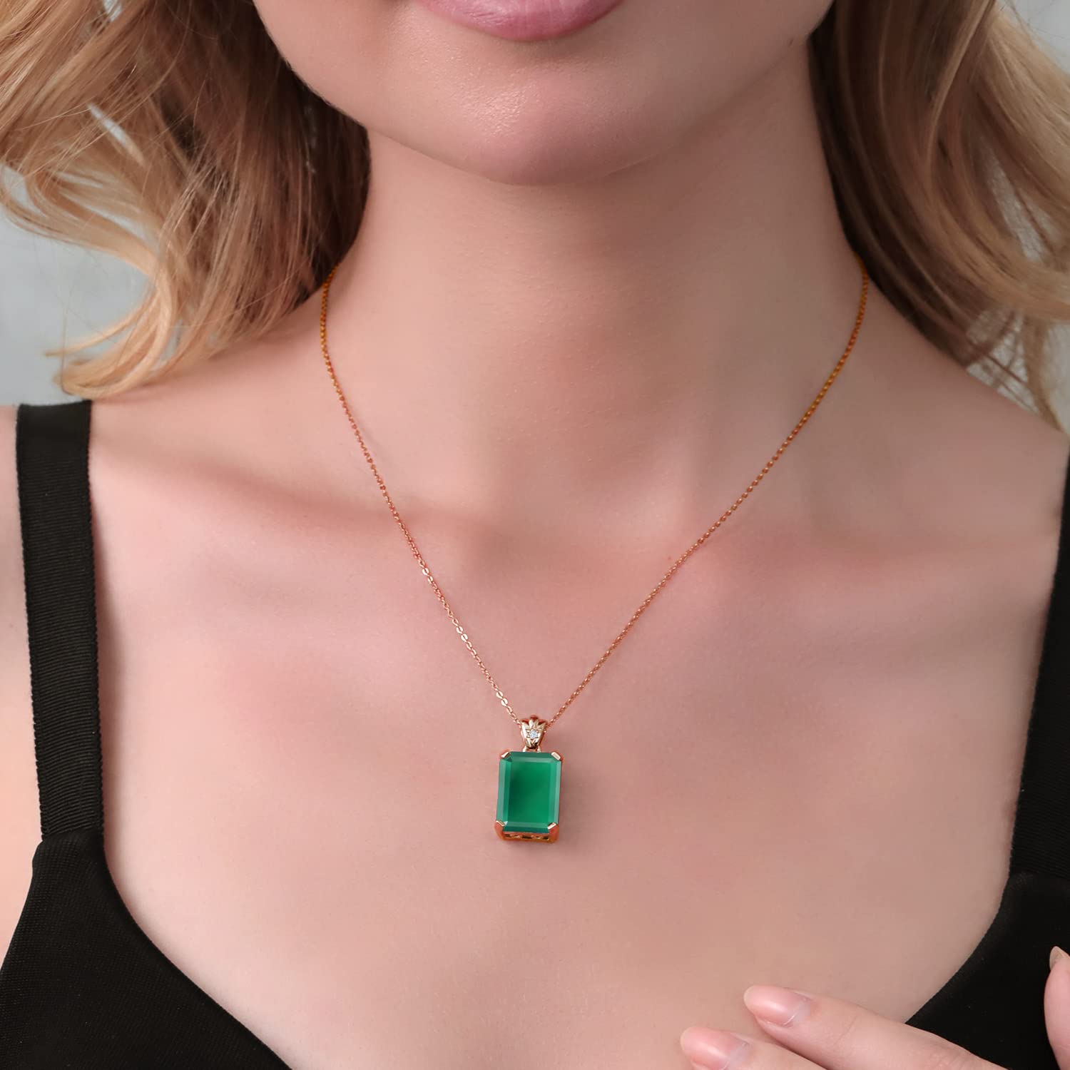 18K Rose Gold Plated Silver Emerald Cut Gemstone Birthstone Pendant Necklace - 18X13MM Center Stone & 1.8MM Round Accent Stones - Fine Jewelry Gift for Women, Wife, Mom - 18 Inch Chain Included - Perfect for Birthdays, Anniversaries & Special Occasions