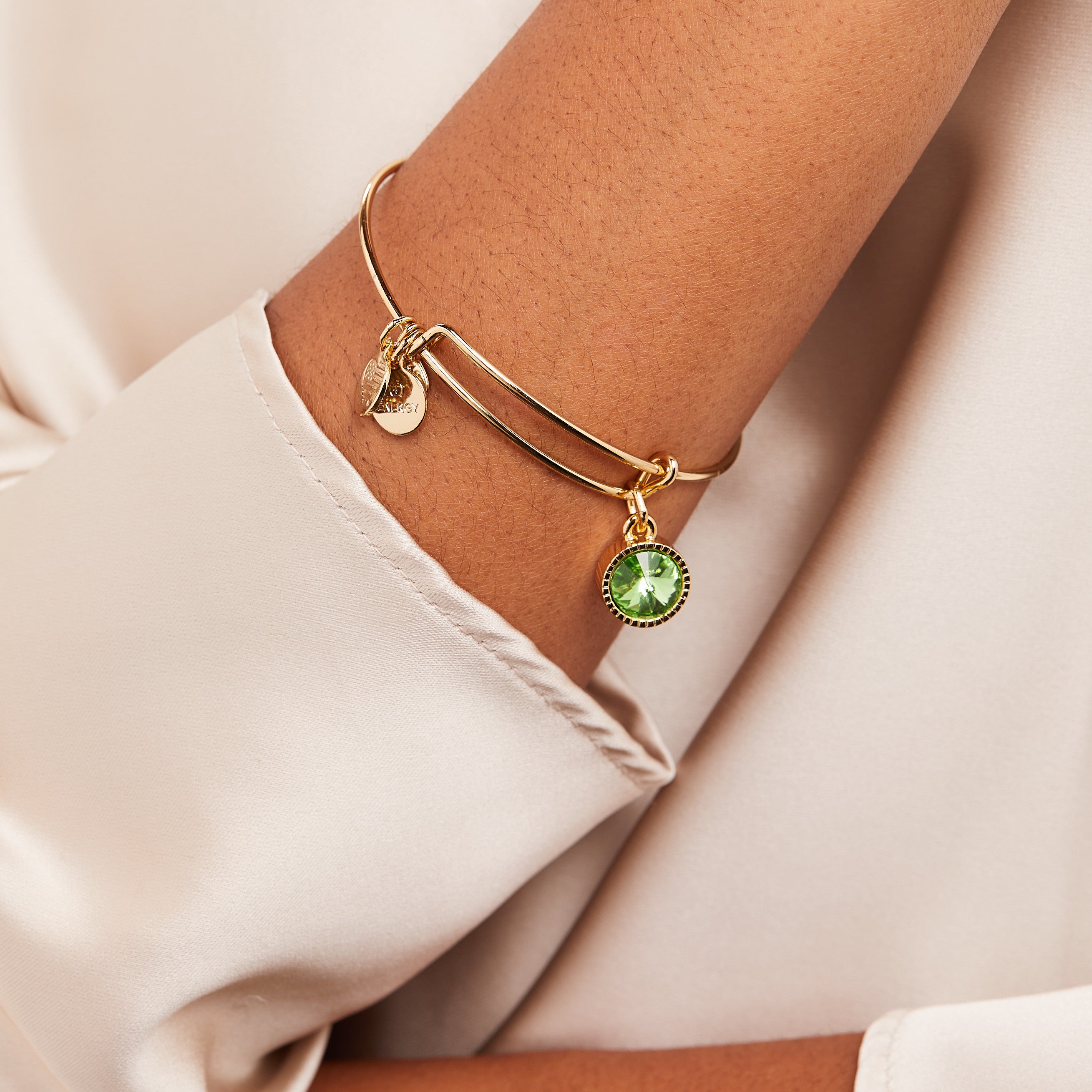 August Birthstone Peridot Charm Bangle - Elegant Sterling Silver Jewelry Gift for Women | Perfect for Birthday, Anniversary & Everyday Wear