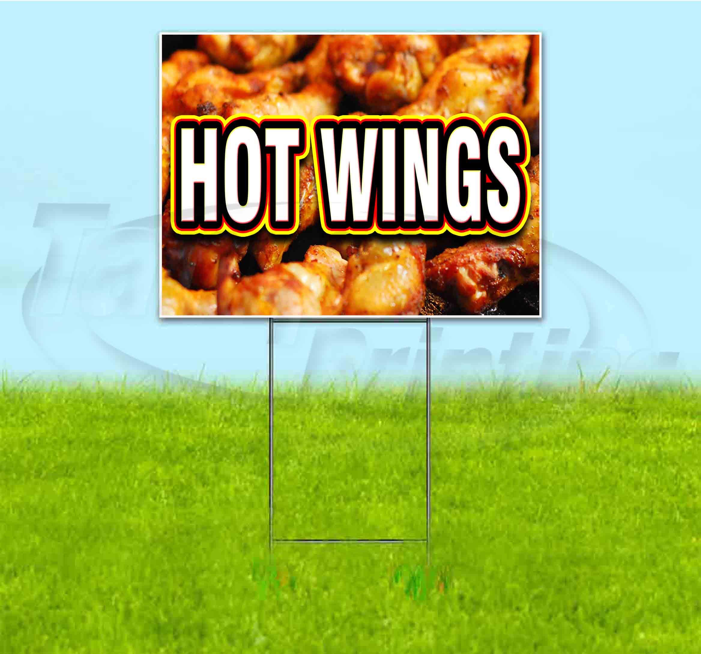 Hot Wings Yard Sign 18x24 Inches - Durable Outdoor Advertising with Metal Step Stake - Bulk Discounts & Multi-Packs Available - Perfect for Restaurants, Events, and Political Campaigns