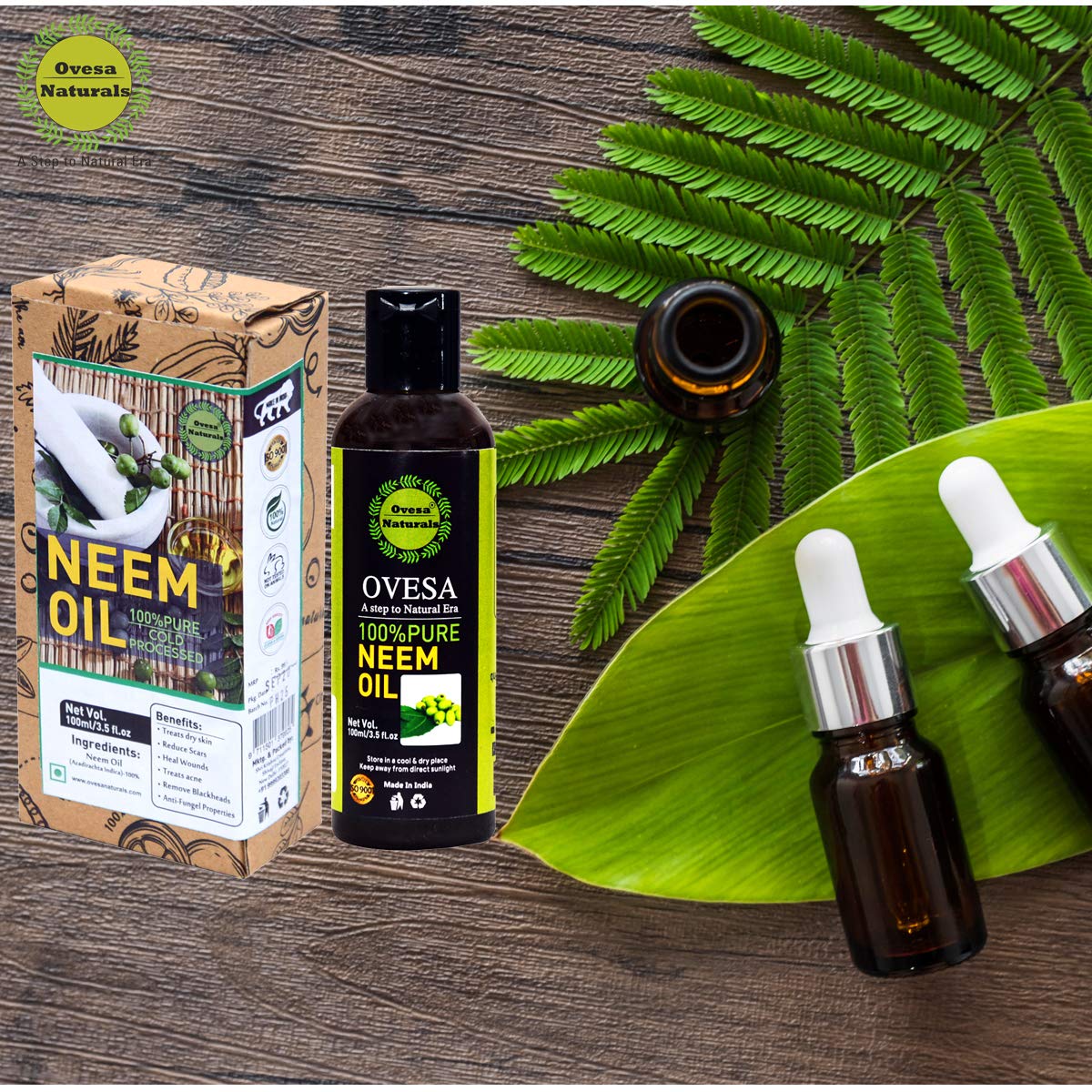 Ovesa Pure Cold Pressed Neem Oil for Skin & Hair Care - Treats Acne, Pimples, Fungal Infections & Promotes Glowing Skin | Natural Dandruff Relief & Hair Growth Solution | 300ml (Pack of 3) | Perfect for Daily Skincare Routine & Scalp Treatment