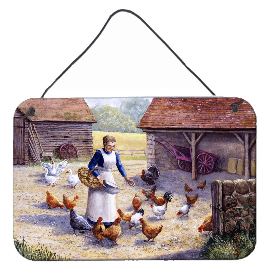Caroline's Treasures BDBA0352DS812 Chicken Hen Feeding Time Metal Wall Art - 8x12 Inch Aluminum Sign for Kitchen, Bar, Bathroom & Home Decor - Farmhouse Style Wall Hanging Print (Multicolor) - Perfect for Country Kitchen, Rustic Dining Room or Farmhouse Bathroom Decor