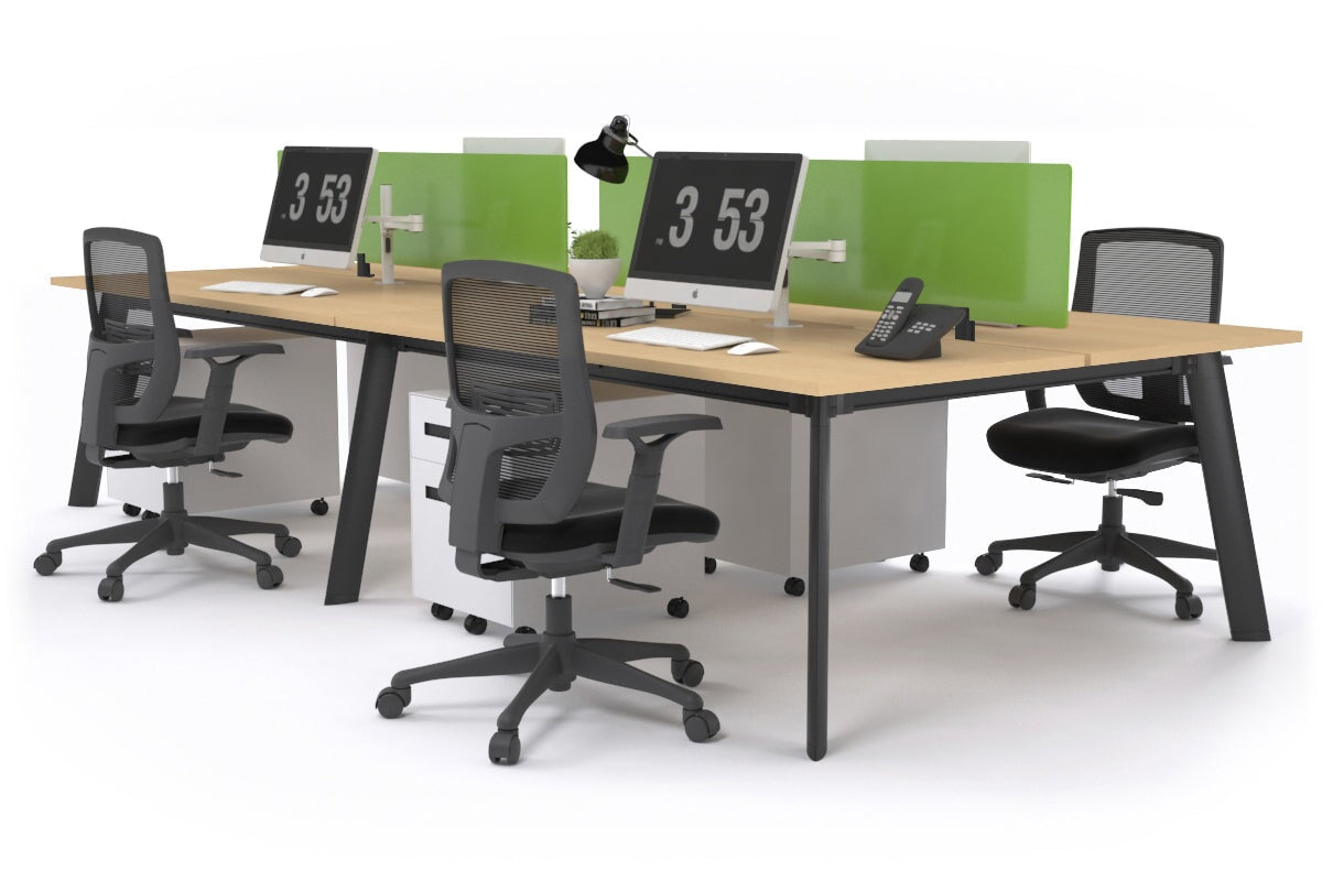 4-Person Black Frame Workstation with Cable Management - 1600L x 800W Office Desk for Team Collaboration | Perfect for Open Offices, Coworking Spaces & Home Offices
