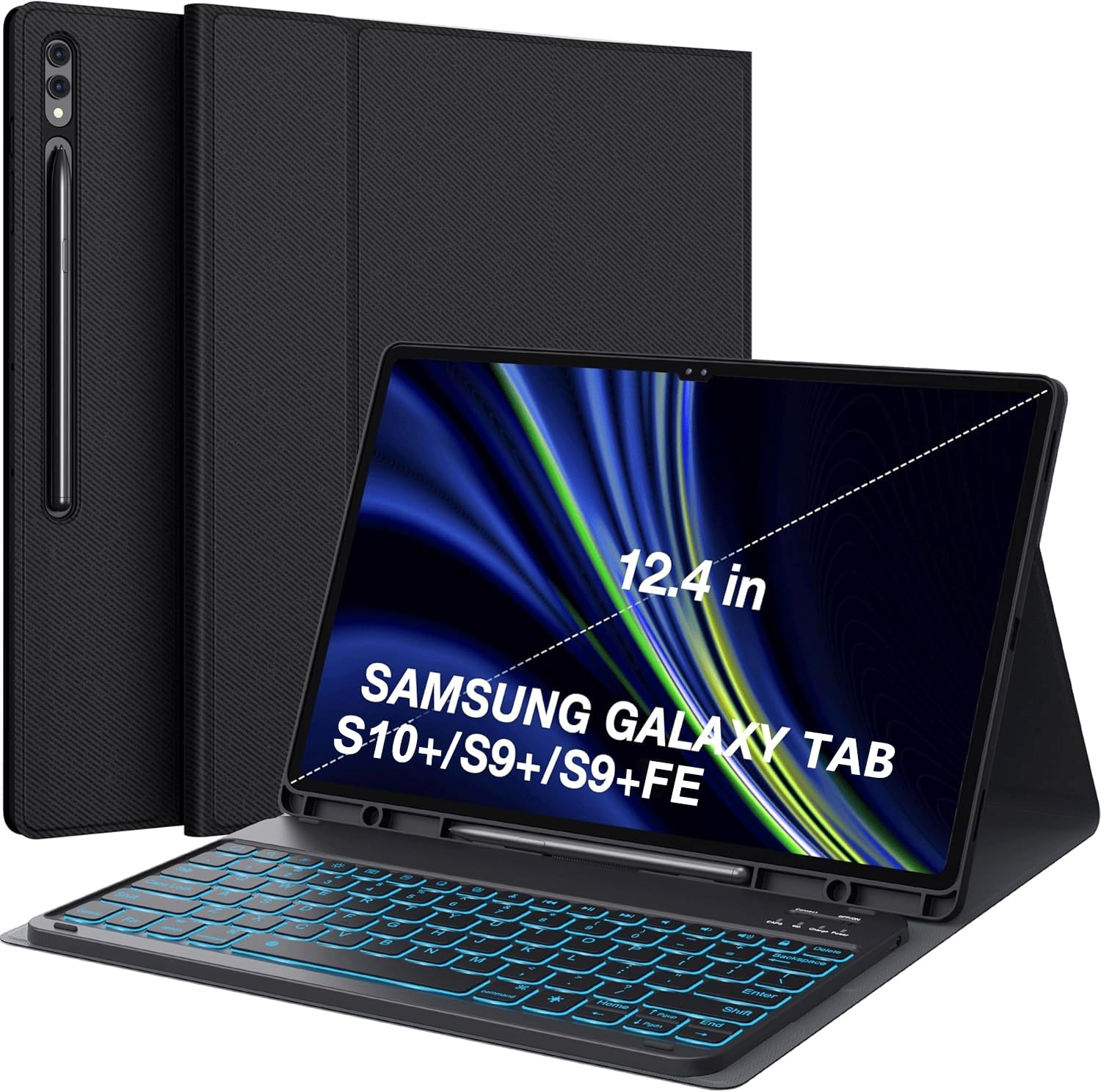 CHESONA 7-Color Backlit Wireless Keyboard Case for Samsung Galaxy Tab S10+/S9 FE+/S9+ 12.4