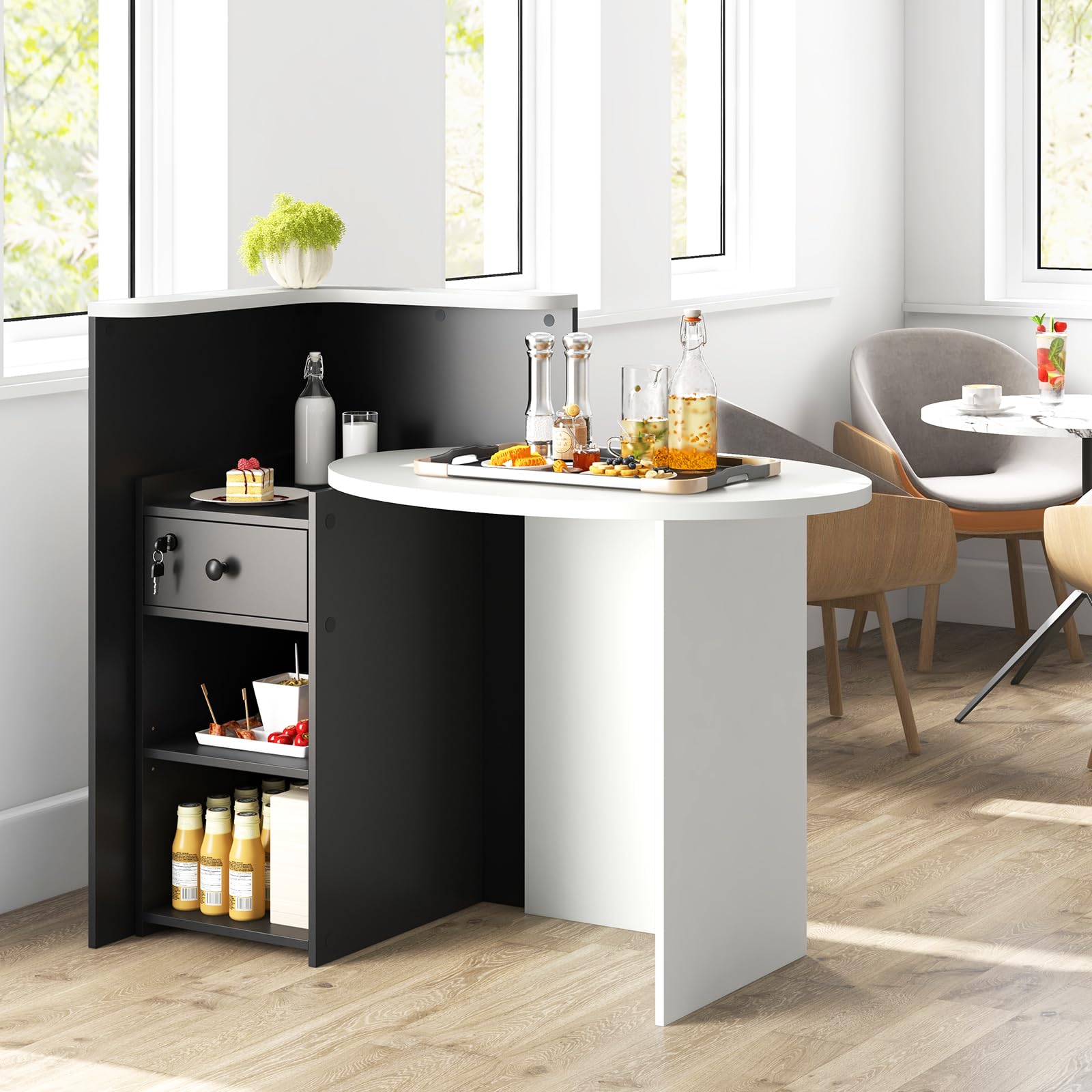 Tangkula Oval Reception Desk with Lockable Drawer & Adjustable Shelf - Front Counter Workstation for Retail, Salon, Office & Home Use - Perfect for Checkout, Computer Work & Customer Service Areas