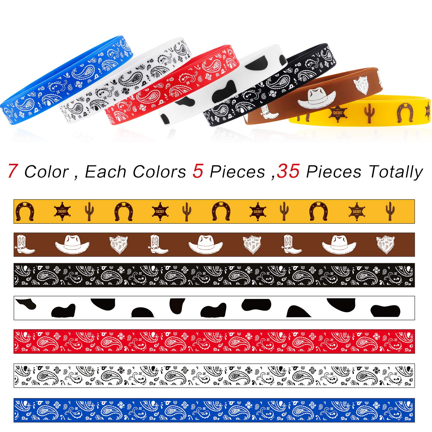 Western Party Bracelets - Stretchable Silicone Wristbands for Cowboy Theme, Birthday Parties & Festive Events | Perfect for Western Costumes, Rodeo Nights & Country Music Concerts