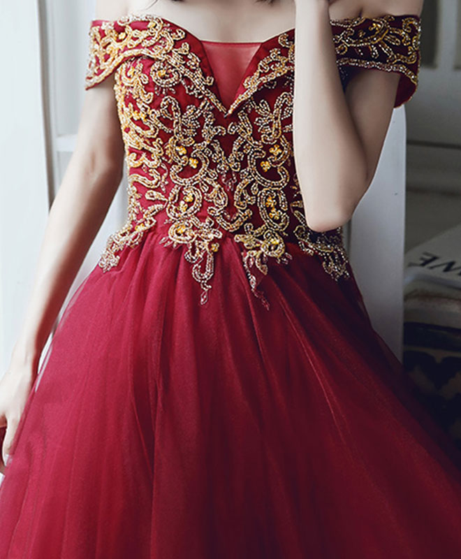 Elegant Burgundy Tulle Sequin Off-Shoulder Long Prom Dress for Evening Gala & Formal Events - Perfect for Homecoming, Wedding, and Special Occasions
