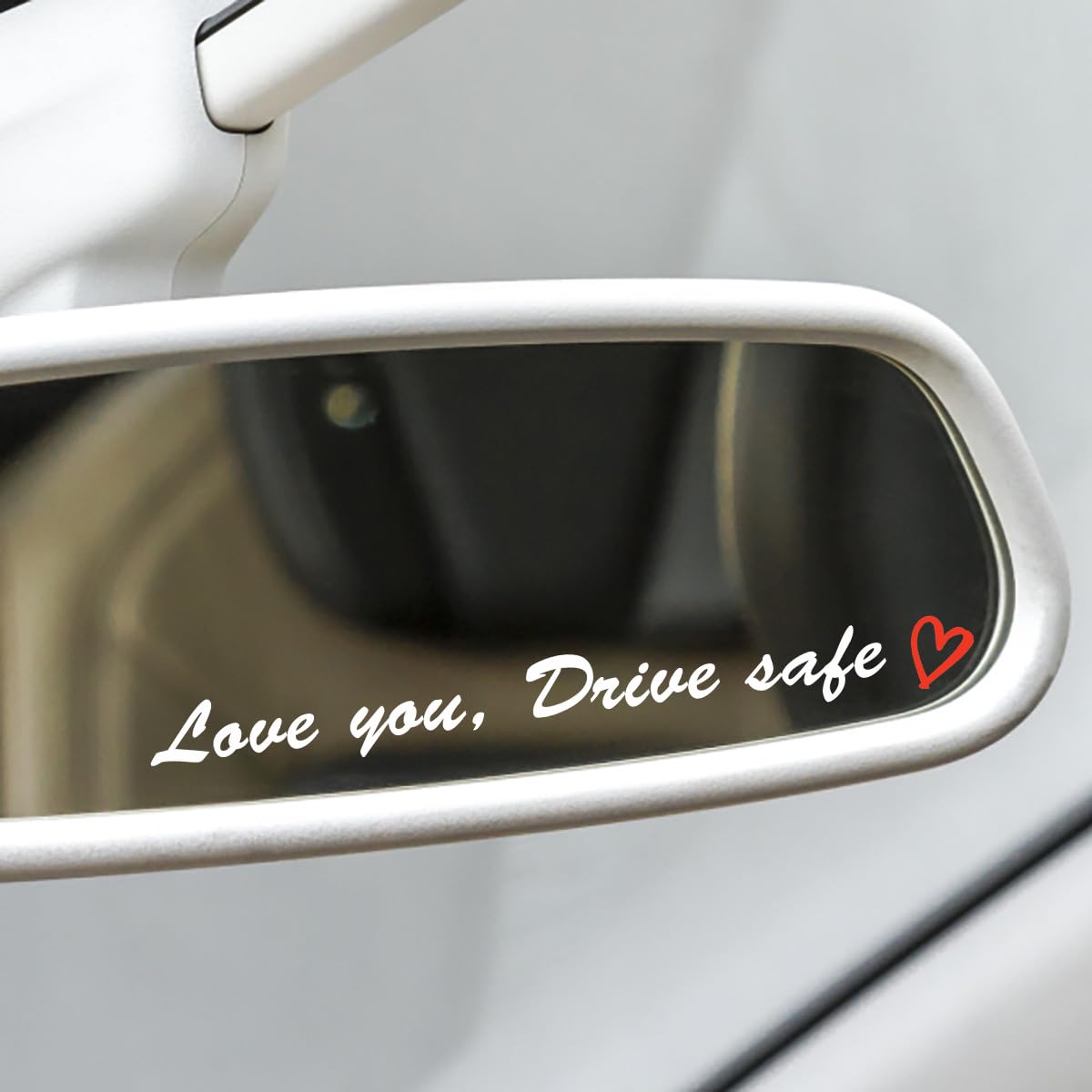 2X Self-Adhesive Rearview Mirror Decals - Motivational Car Stickers for Women with Positive Affirmations (Love You, Drive Safe in White) - Perfect for Daily Commute & Road Trips