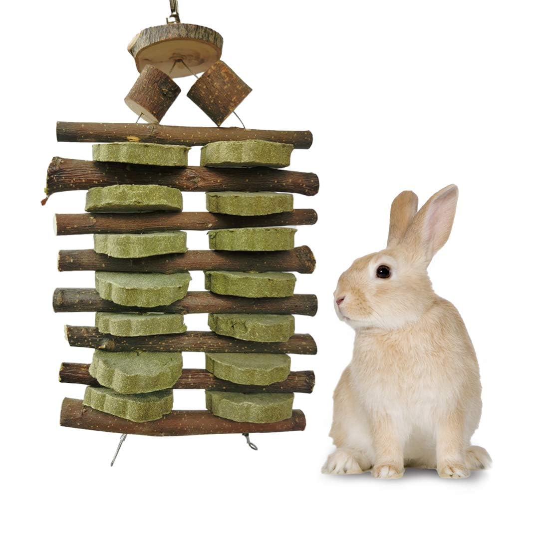 Organic Fruitwood Chew Toys for Rabbits, Chinchillas, Guinea Pigs & Small Pets - Natural Bunny Teeth Sticks with Grass Cake - Safe Chewing Snacks for Playtime & Dental Health | Perfect for Cage Enrichment & Stress Relief