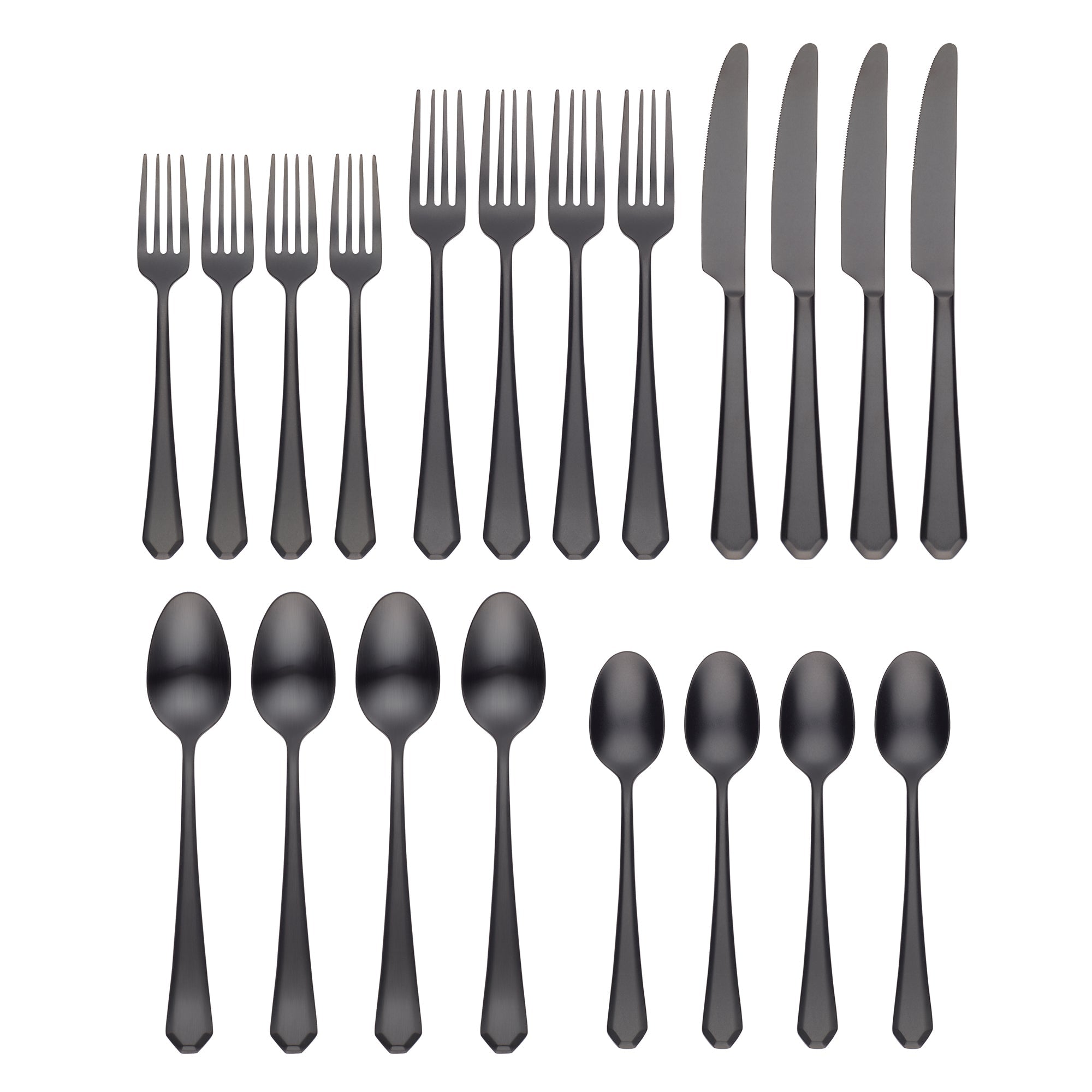 Geo Black Satin 20-Piece Flatware Set - Elegant Stainless Steel Cutlery Set for Dining, Parties, and Wedding Gifts (Knives, Forks, Spoons)