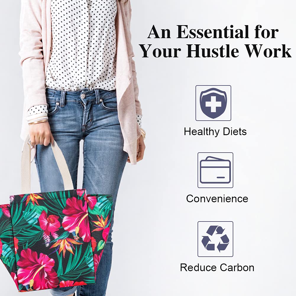iknoe Insulated Lunch Bag for Women & Men - 9L Reusable Thermal Lunch Tote, Large Portable Cooler for Work, Office, Picnic, Beach & Outdoor Activities (Botanical Design)