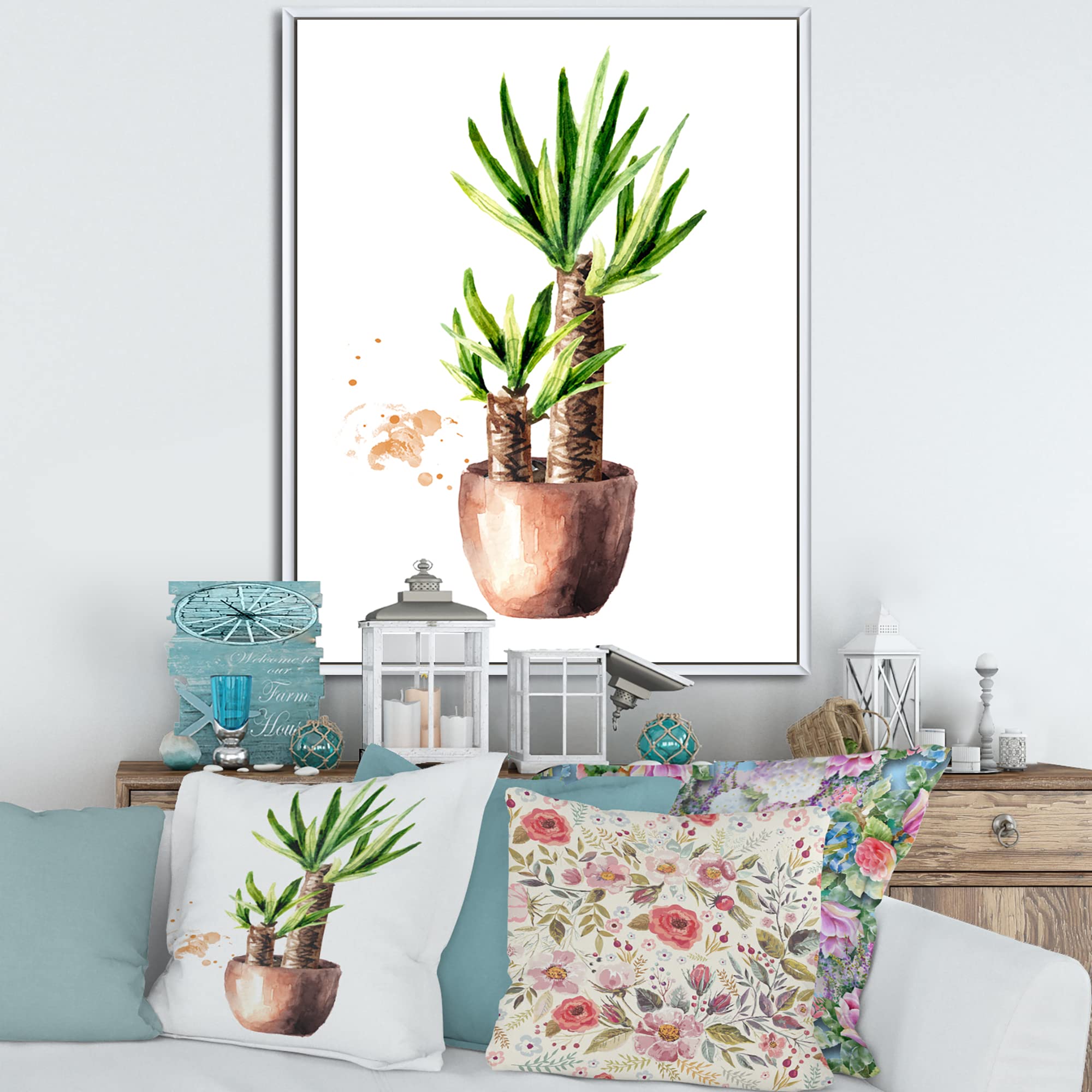 DesignQ Yucca Tree in Ceramic Pot - Traditional Framed Canvas Wall Art Print for Home & Office Decor | Perfect for Living Room, Bedroom or Office Wall Decoration