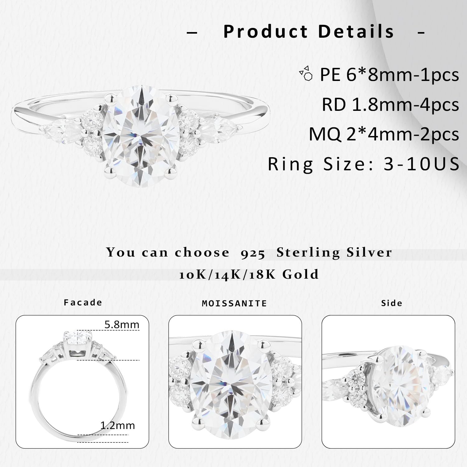 1.4 CT Oval Cut Moissanite Engagement Ring for Women - Sterling Silver Solitaire Wedding Band, Promise Ring, Size 3-10 - Perfect for Proposals, Anniversaries & Special Occasions