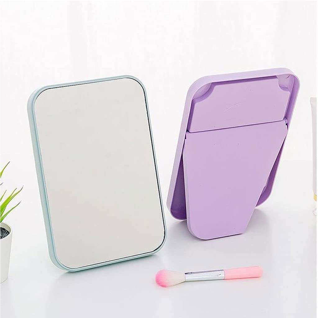 Single Sided Rectangular Vanity Mirror with Folding Stand - Adjustable Makeup Mirror for Women & Girls, Perfect for Dressing Table, Bathroom, and Travel (Blue) | Portable Desktop Mirror for Precise Makeup Application