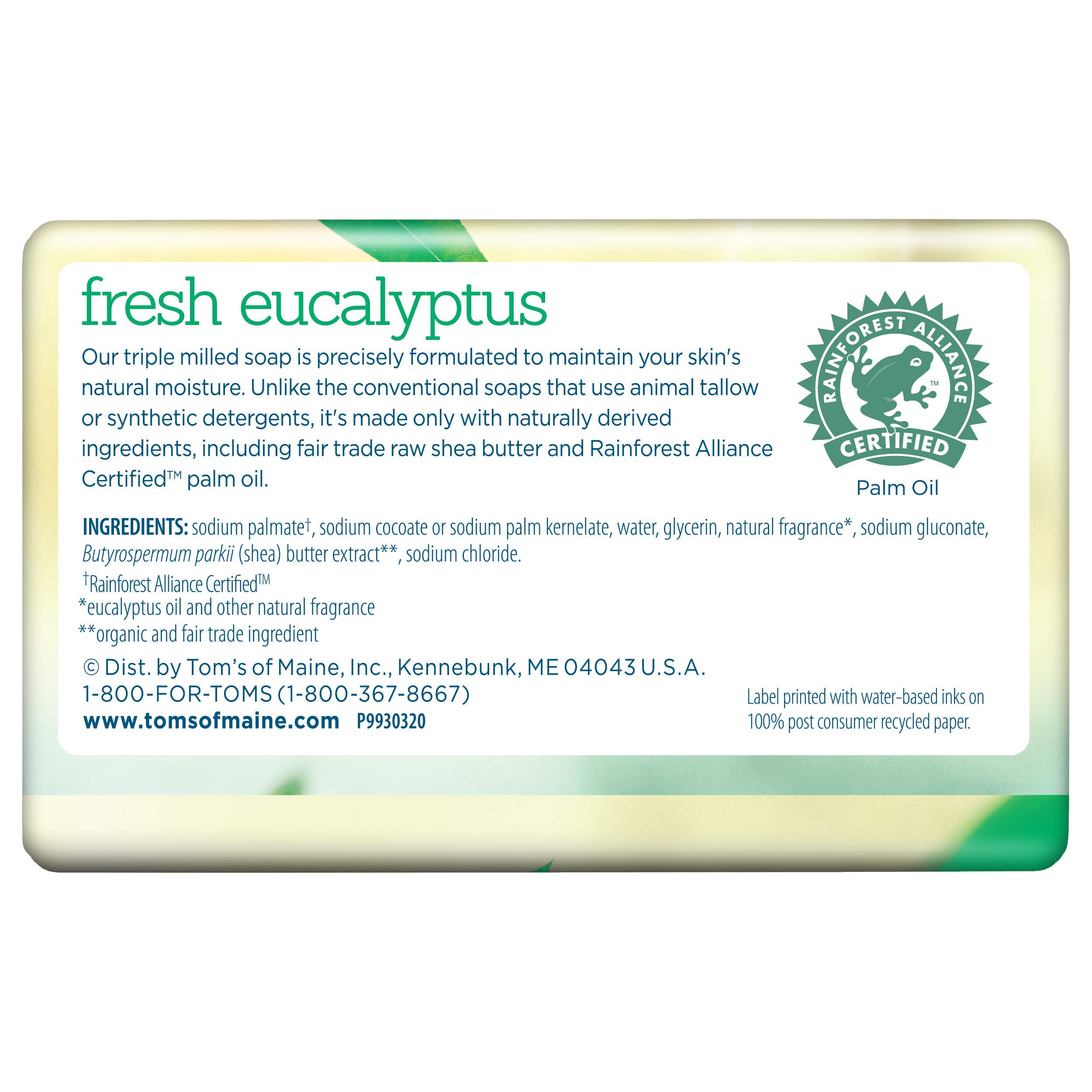 Tom's of Maine Natural Beauty Bar Soap - Fresh Eucalyptus Scent, 5 oz | Vegan, Cruelty-Free & Natural Ingredients for Sensitive Skin | Perfect for Daily Cleansing & Relaxing Bath Time