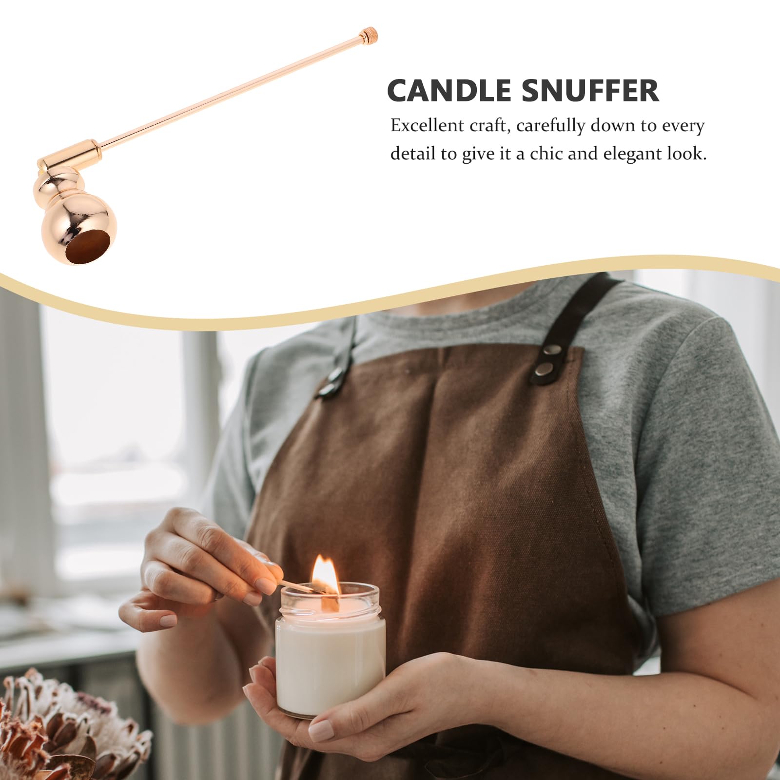 DOITOOL Long Handle Metal Candle Wick Snuffer - Polished Bell Shaped Flame Extinguisher Tool for Safely Putting Out Candles (Golden, 25cm) - Perfect for Home Decor, Romantic Dinners & Spa Relaxation